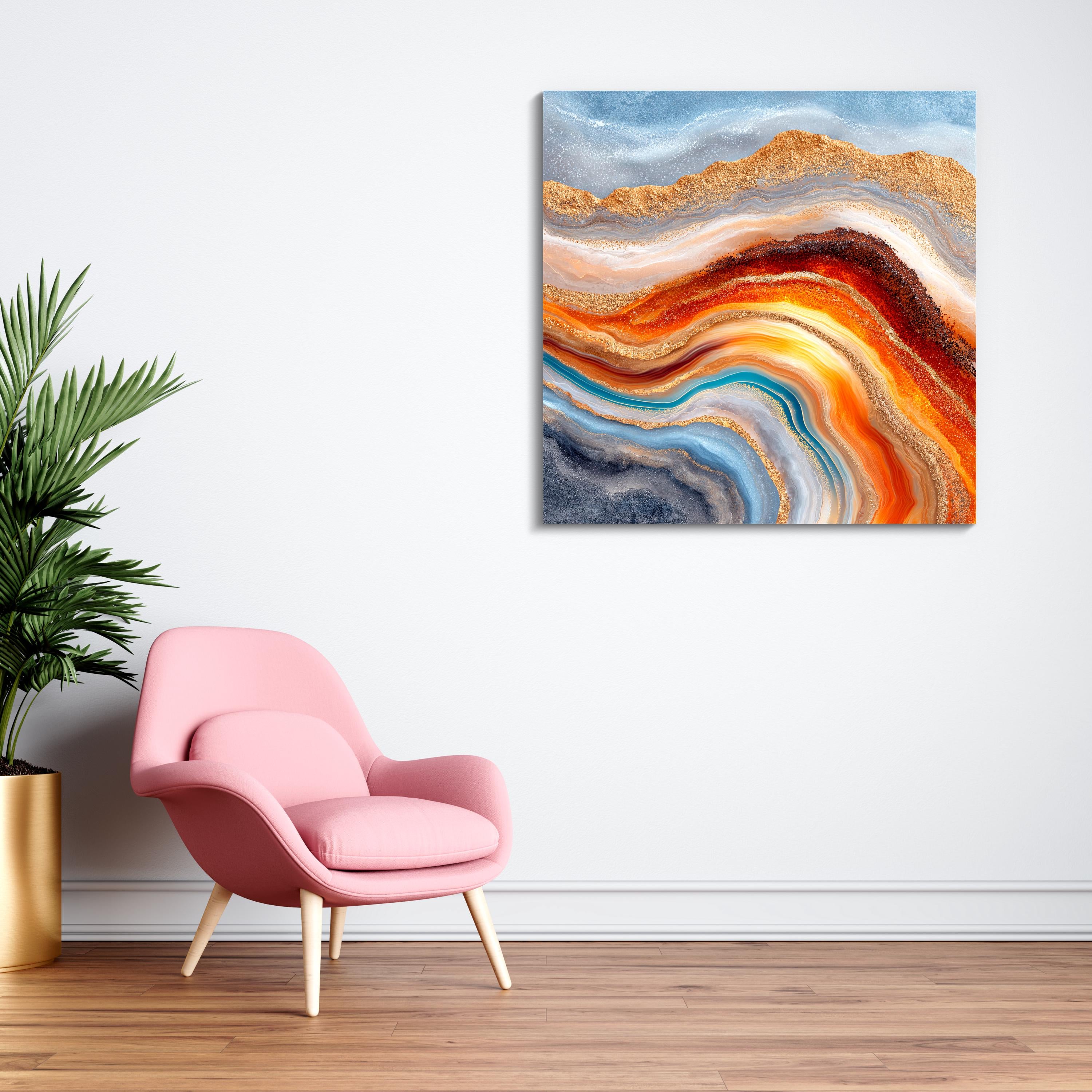 Sahara Gold AcrylGlass Wall Art: Luxury Square Print, Modern Decor