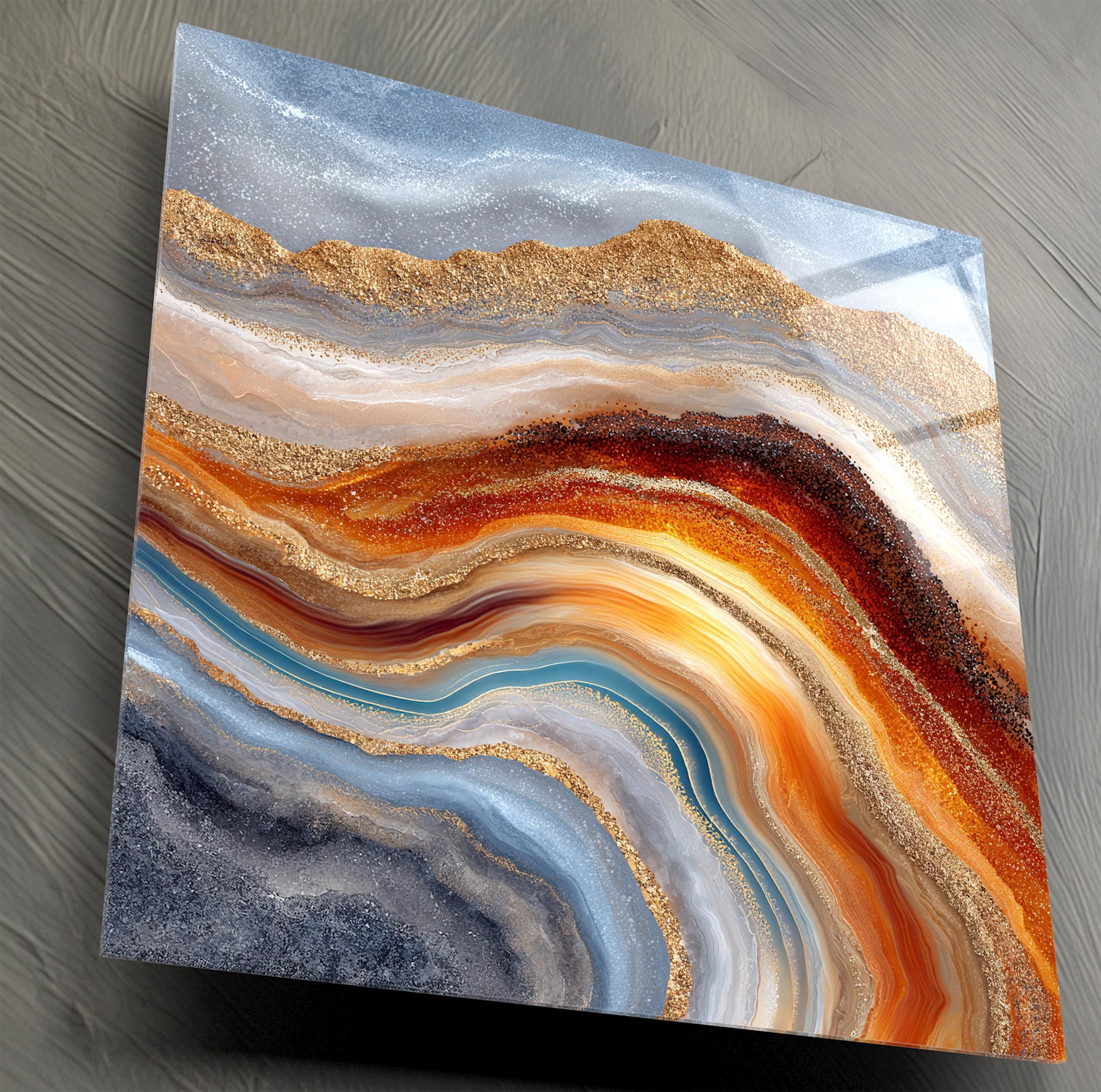 Sahara Gold AcrylGlass Wall Art: Luxury Square Print, Modern Decor