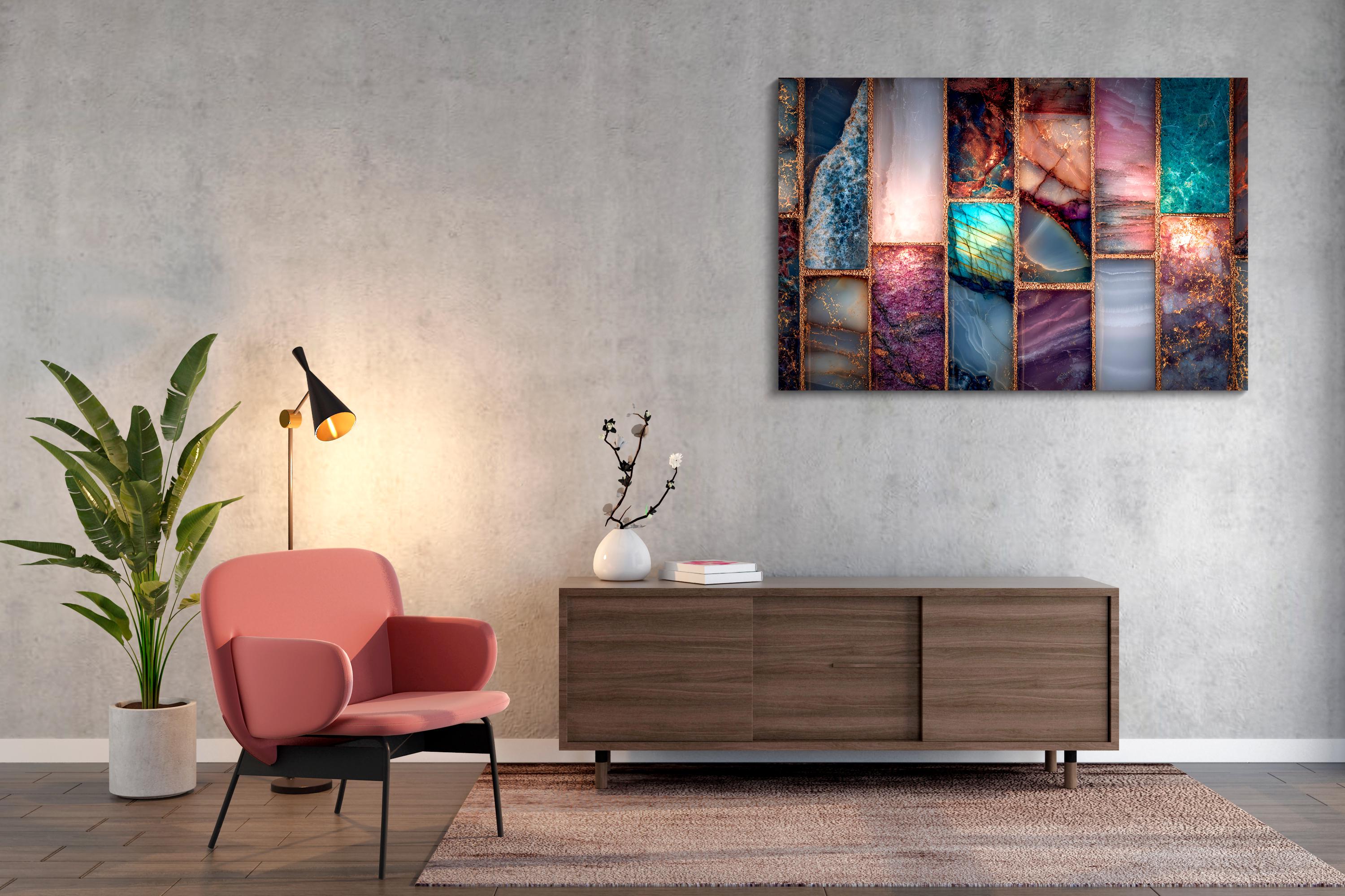 Crystal Geode AcrylGlass Wall Art – Luxury Mineral Home Decor