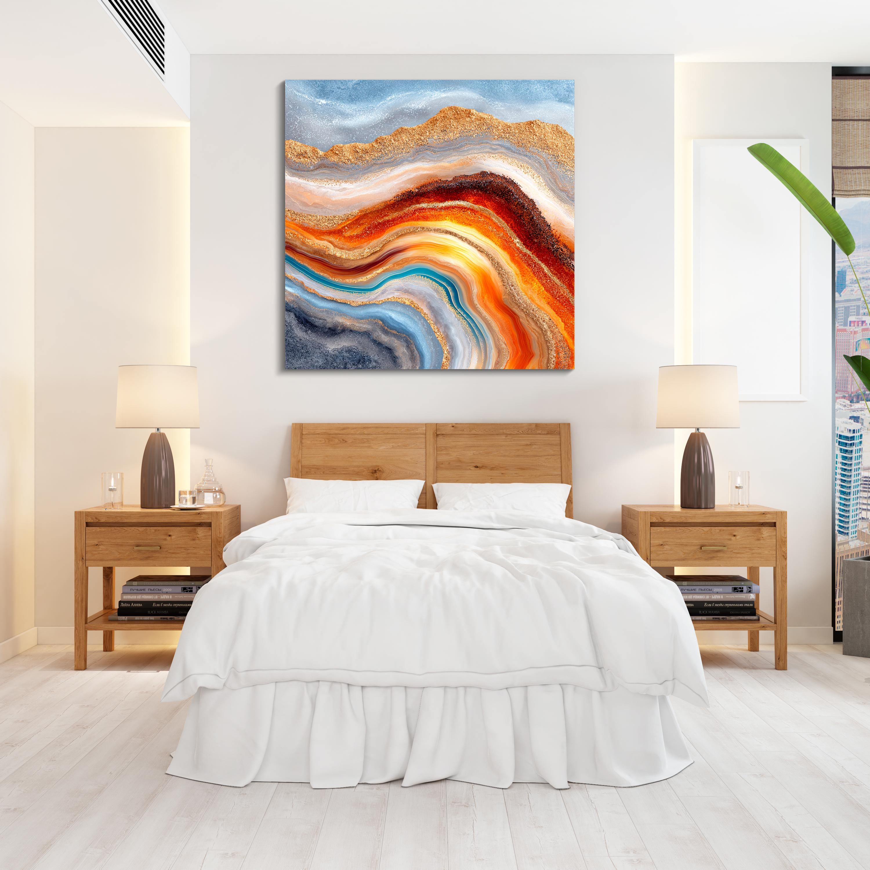 Sahara Gold AcrylGlass Wall Art: Luxury Square Print, Modern Decor