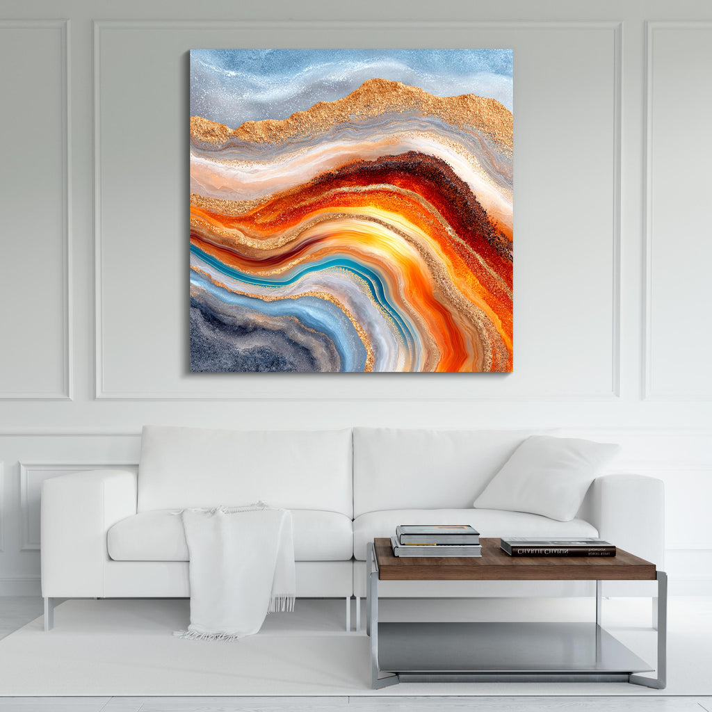 Sahara Gold AcrylGlass Wall Art: Luxury Square Print, Modern Decor