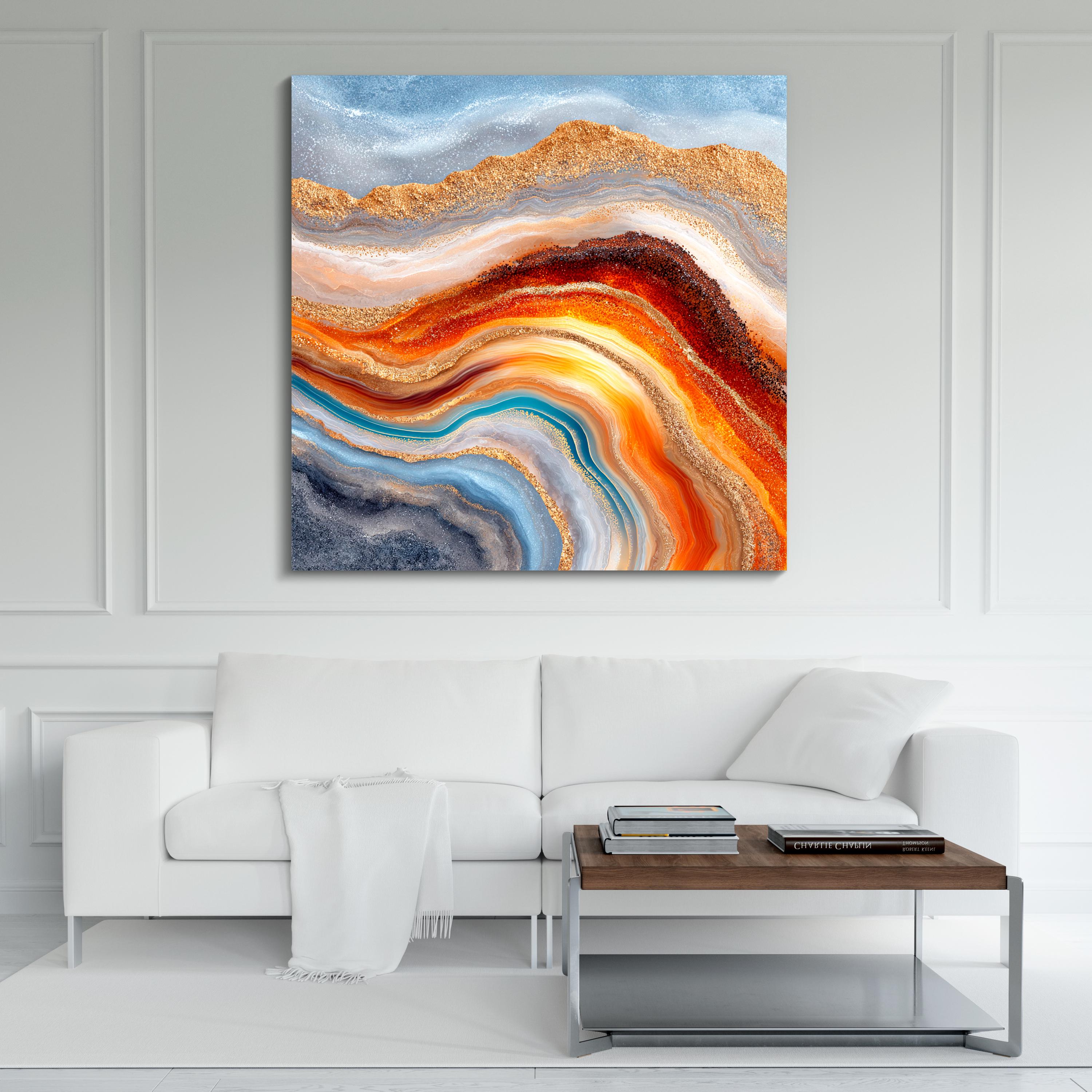 Sahara Gold AcrylGlass Wall Art: Luxury Square Print, Modern Decor