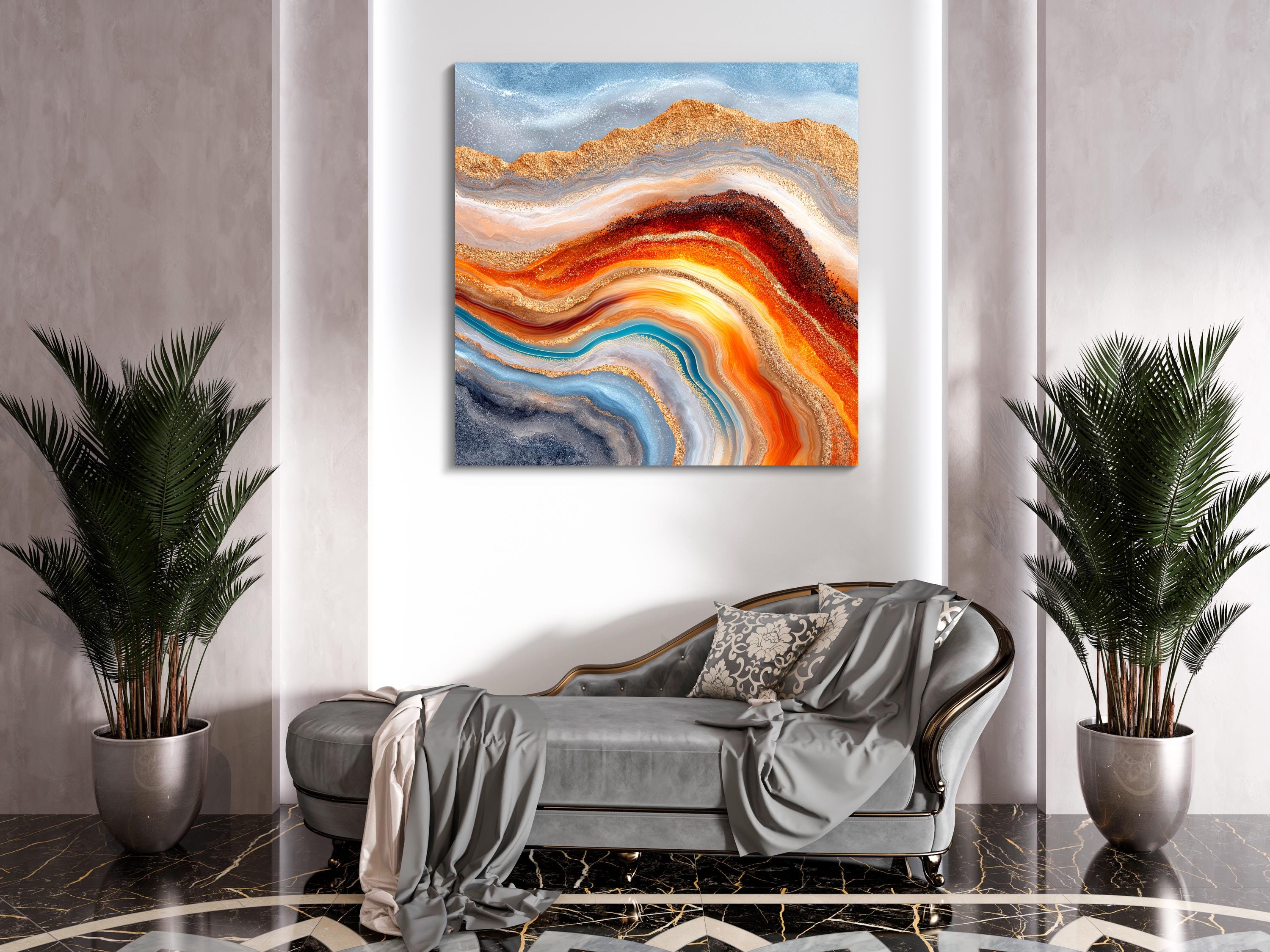 Sahara Gold AcrylGlass Wall Art: Luxury Square Print, Modern Decor
