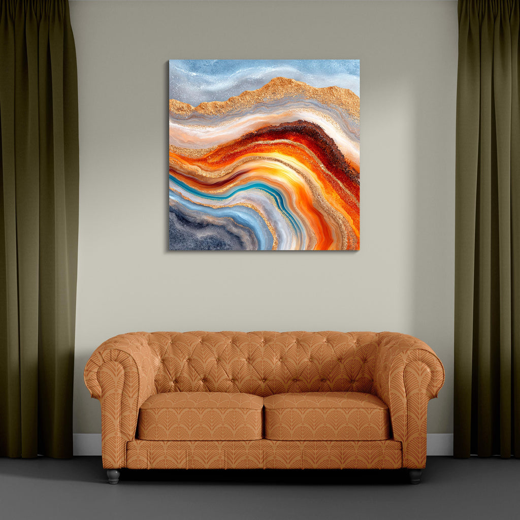 Sahara Gold AcrylGlass Wall Art: Luxury Square Print, Modern Decor