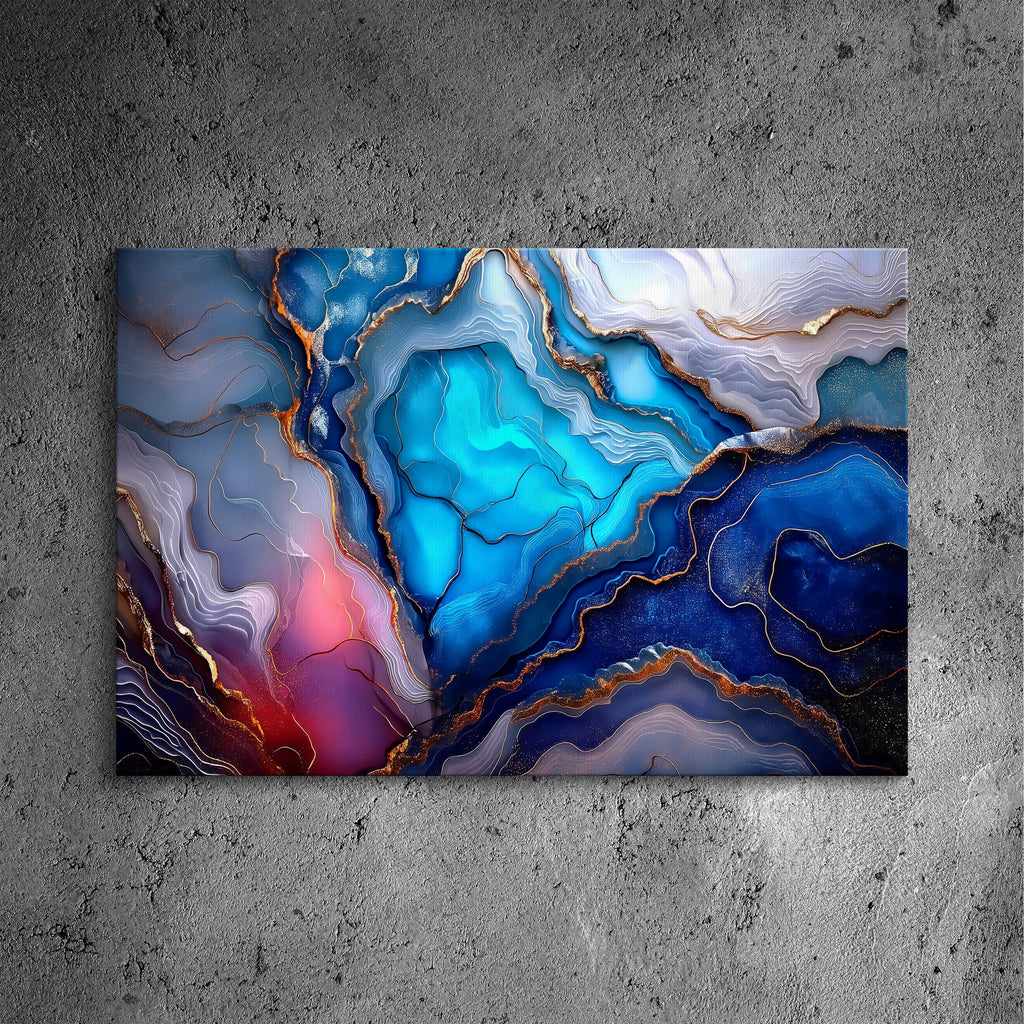 Blue Geode Crystal AcrylGlass Wall Art: Celestial Lagoon Luxury Abstract
