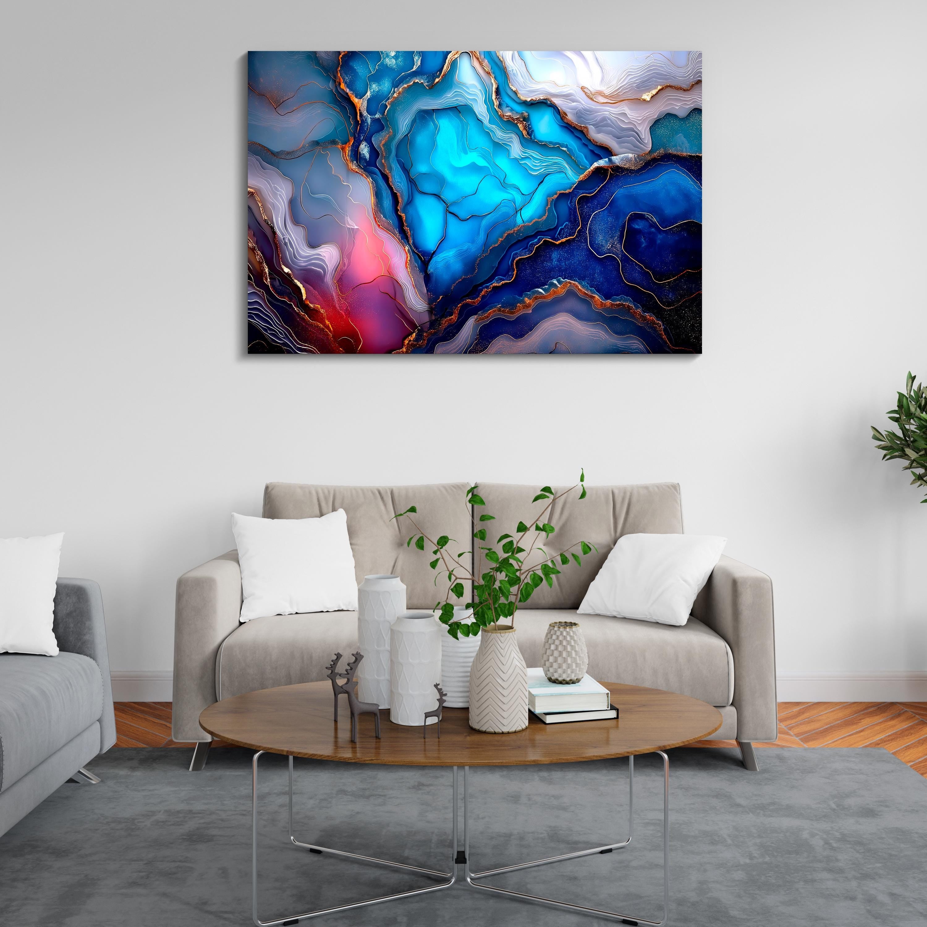 Blue Geode Crystal AcrylGlass Wall Art: Celestial Lagoon Luxury Abstract