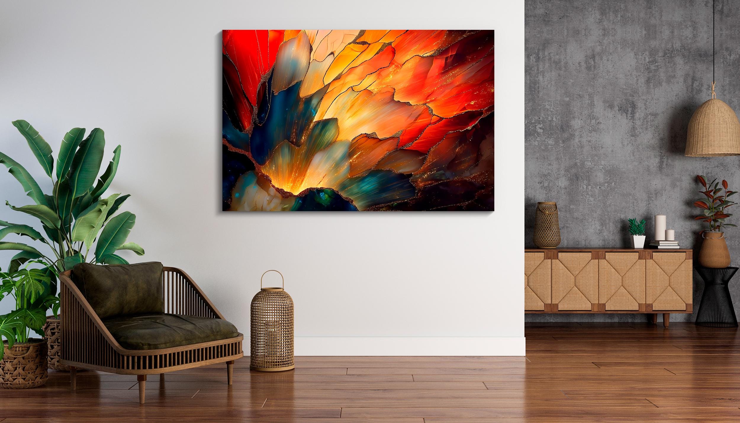 Ember Bloom Acrylic Glass Wall Art: Luminous Abstract Luxury Panel