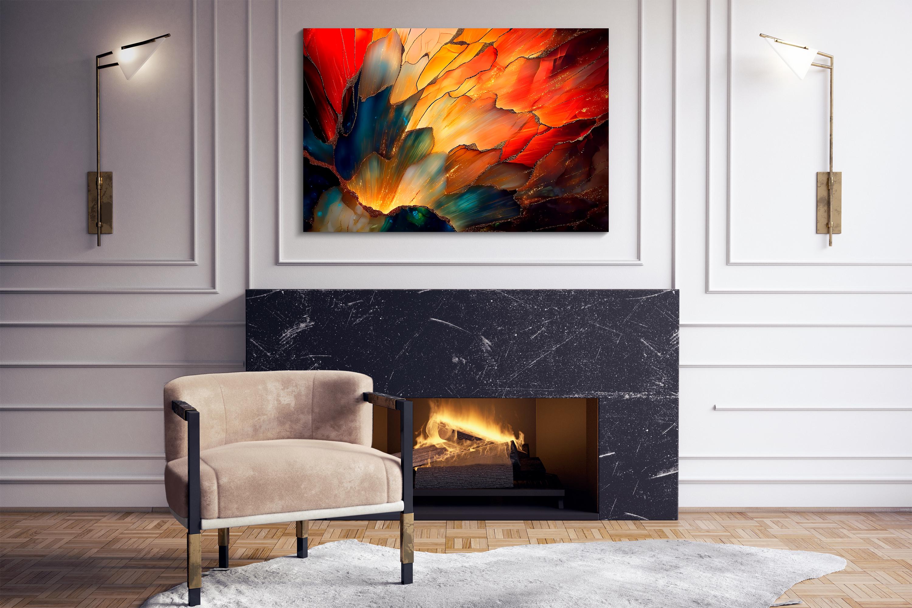Ember Bloom Acrylic Glass Wall Art: Luminous Abstract Luxury Panel