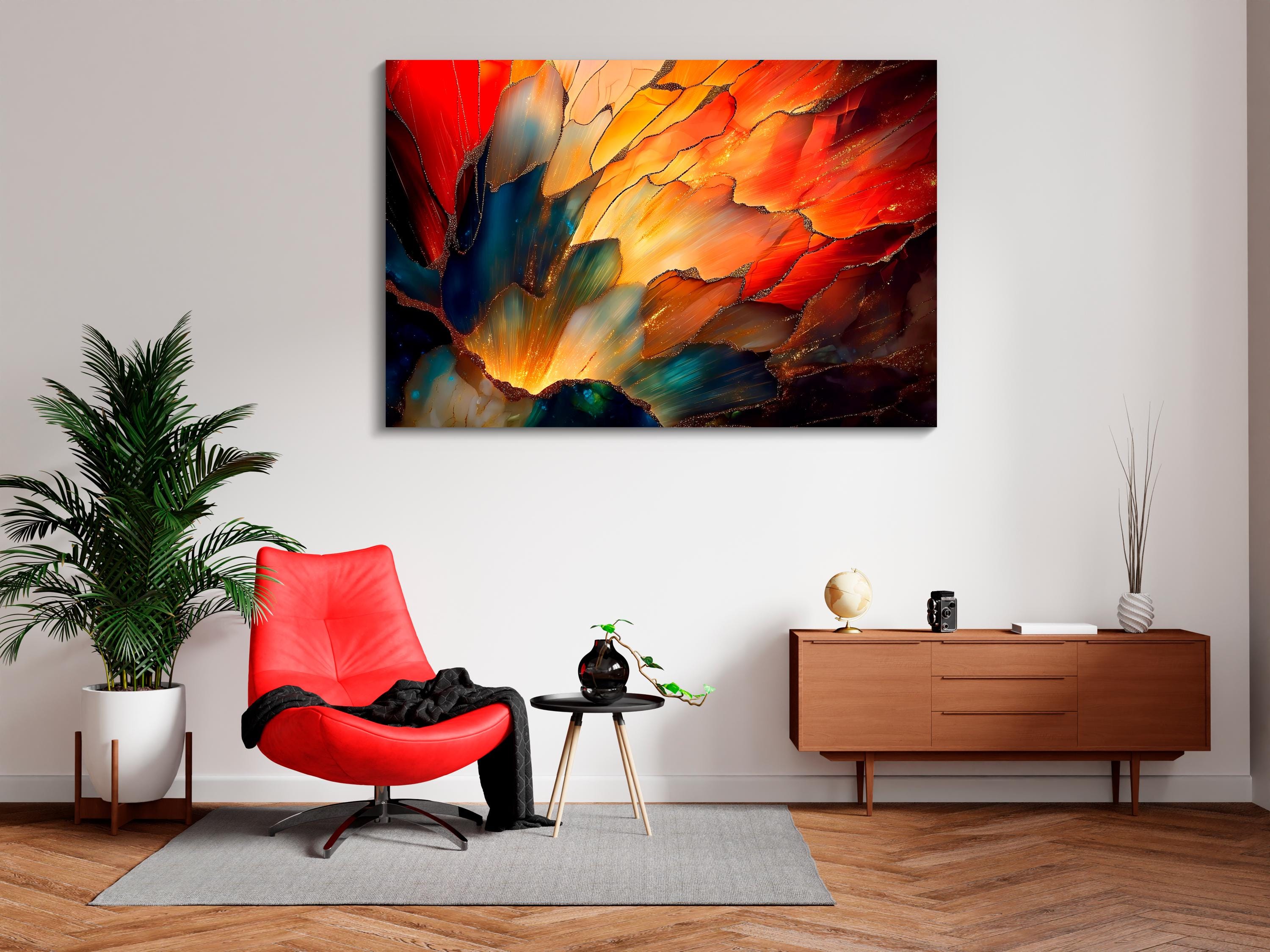 Ember Bloom Acrylic Glass Wall Art: Luminous Abstract Luxury Panel