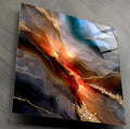 Abstract Geode AcrylGlass Wall Art: Auric Riftfire, Modern Teal Gold Decor