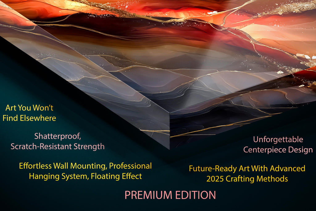 Abstract Geode AcrylGlass Wall Art: Auric Riftfire, Modern Teal Gold Decor