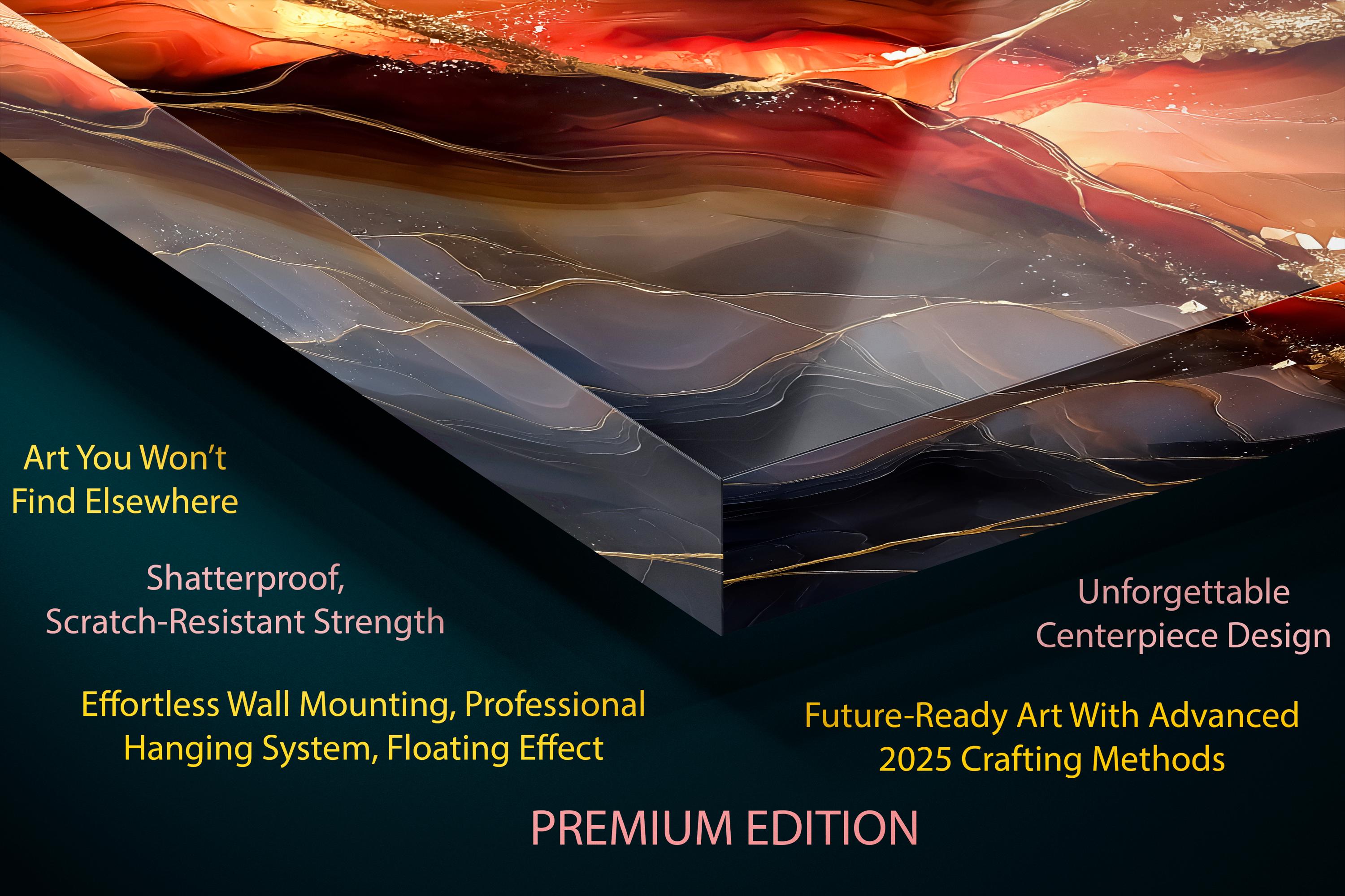 Abstract Geode AcrylGlass Wall Art: Auric Riftfire, Modern Teal Gold Decor