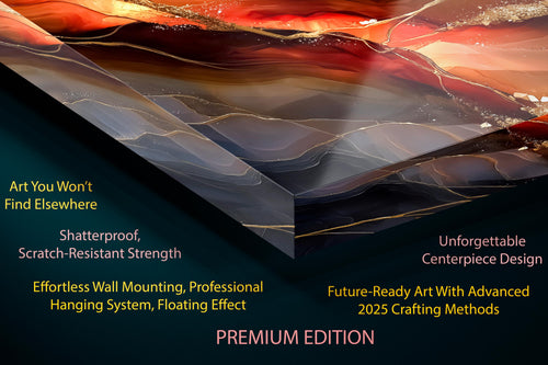 Abstract Geode AcrylGlass Wall Art: Auric Riftfire, Modern Teal Gold Decor
