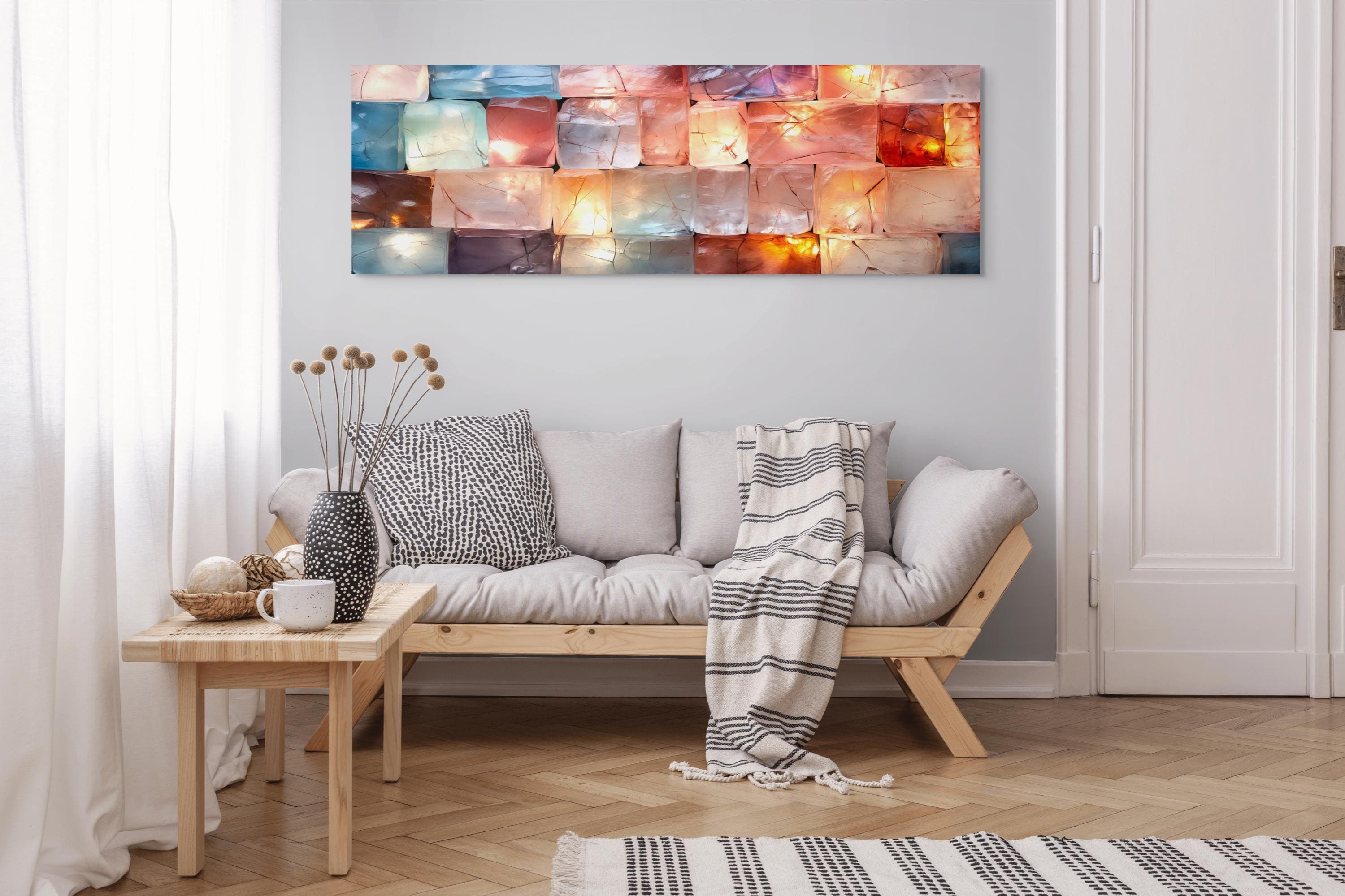 3D Acrylic Wall Art "CrystalForge" – Oversized Panoramic Above Bed Decor with Light Play Effect