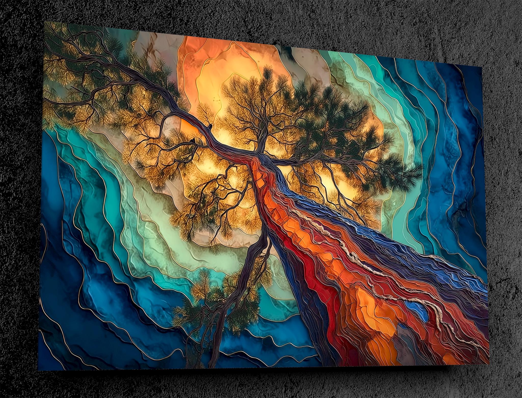 Abstract Pine Tree AcrylGlass Wall Art: Baltic Nature-Inspired Luxury Decor