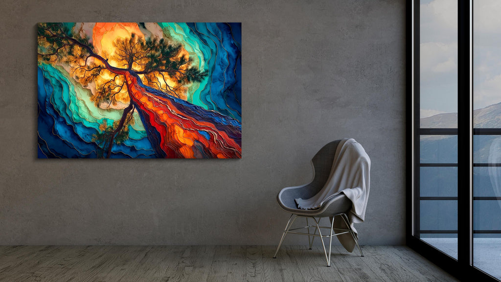 Abstract Pine Tree AcrylGlass Wall Art: Baltic Nature-Inspired Luxury Decor