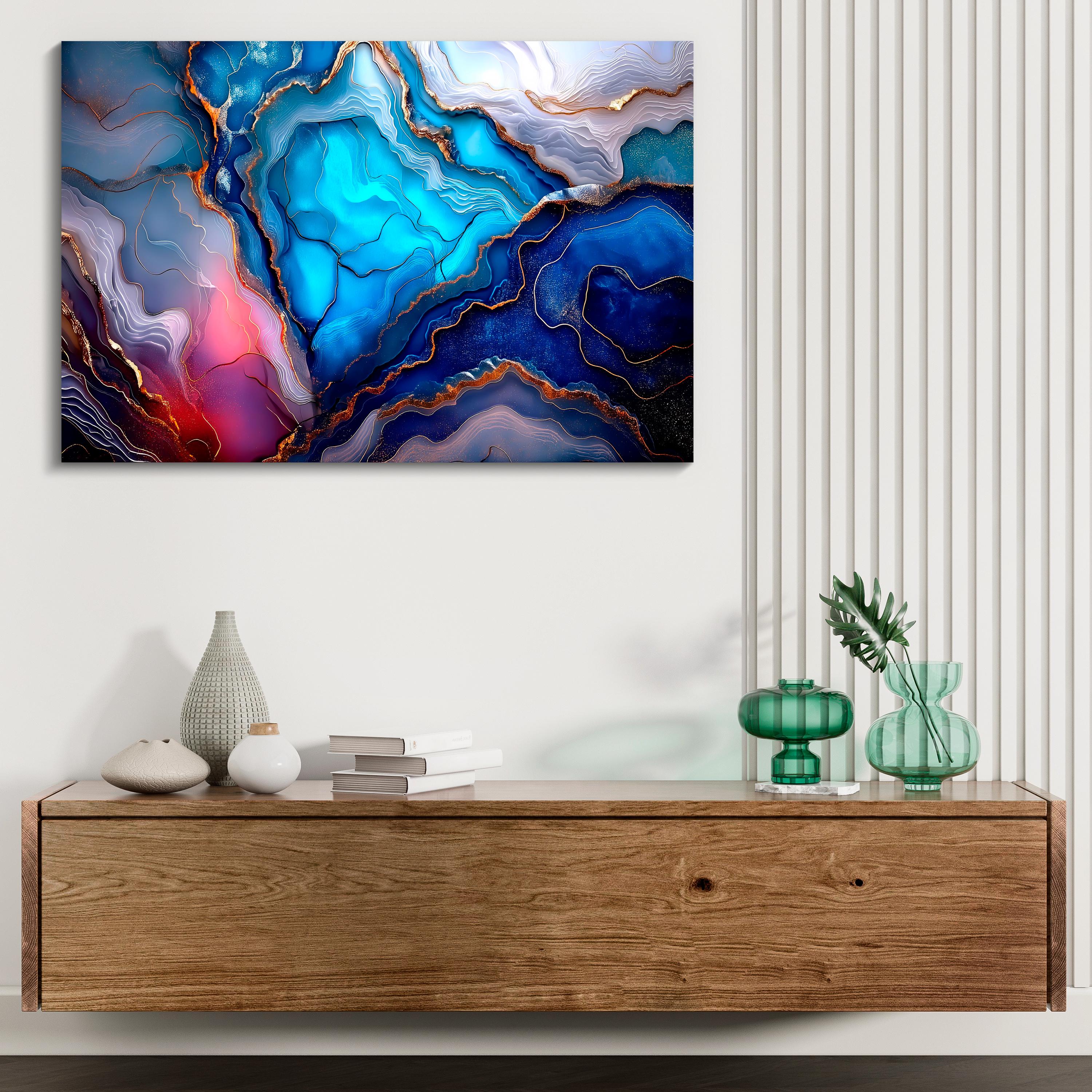 Blue Geode Crystal AcrylGlass Wall Art: Celestial Lagoon Luxury Abstract