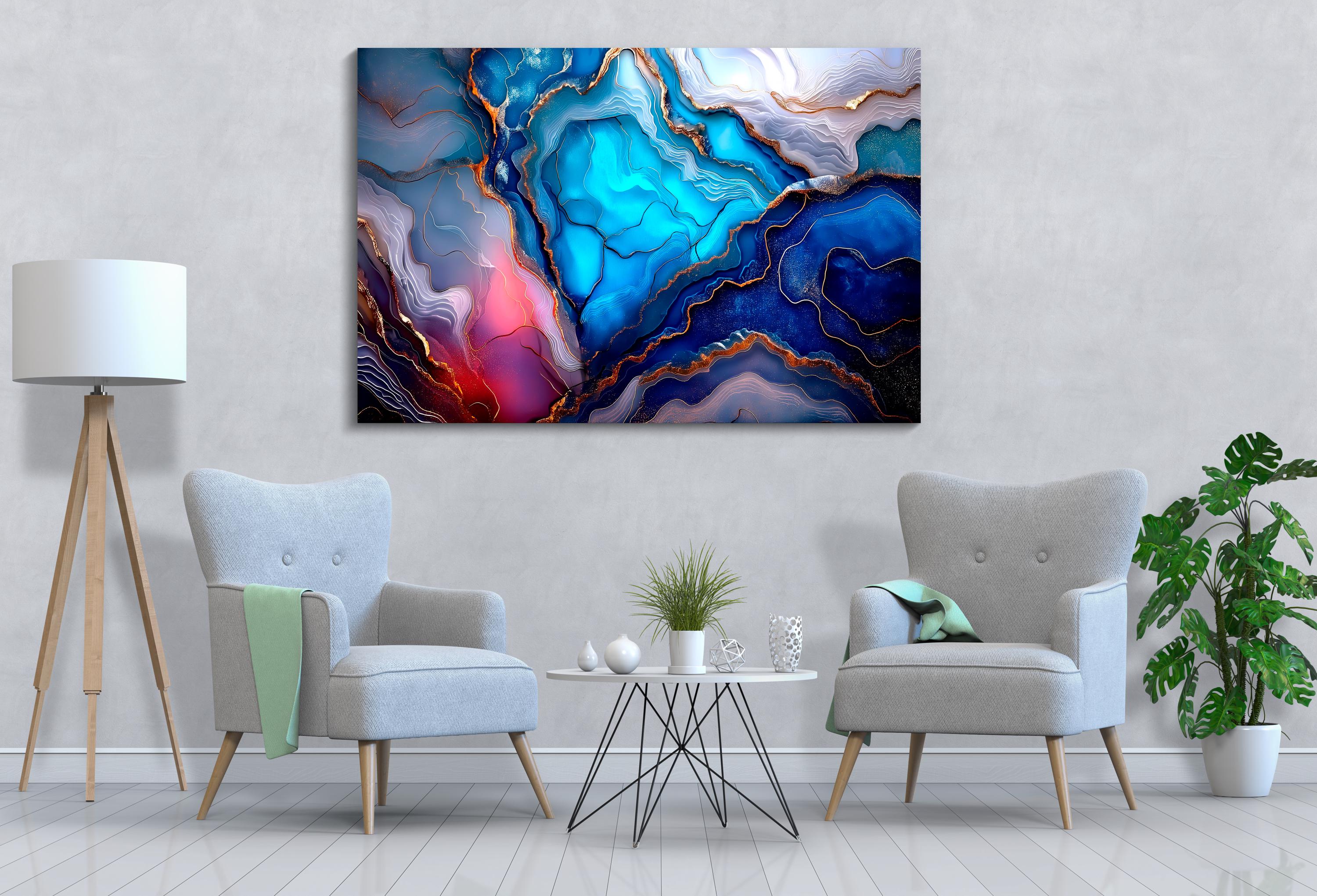 Blue Geode Crystal AcrylGlass Wall Art: Celestial Lagoon Luxury Abstract