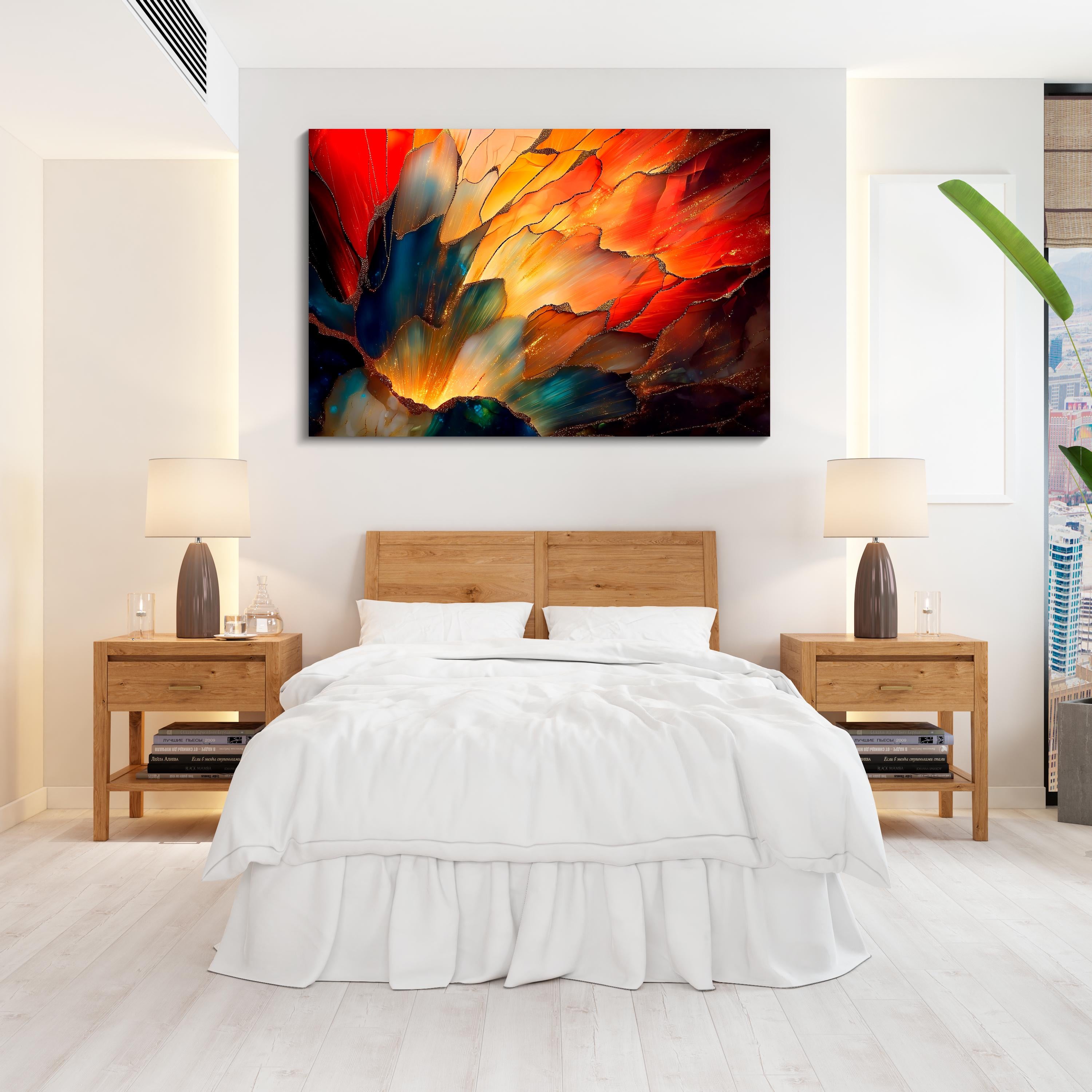 Ember Bloom Acrylic Glass Wall Art: Luminous Abstract Luxury Panel