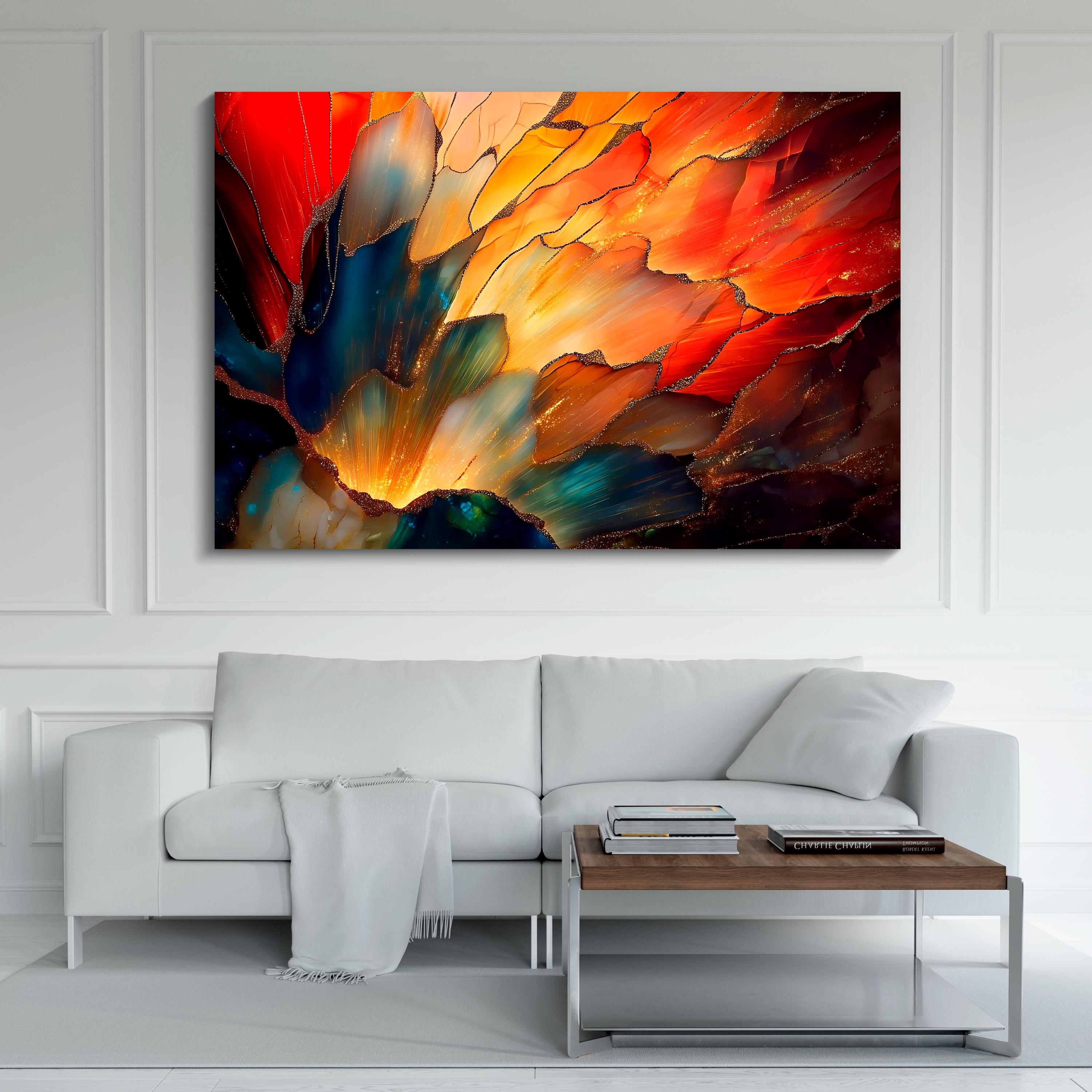 Ember Bloom Acrylic Glass Wall Art: Luminous Abstract Luxury Panel