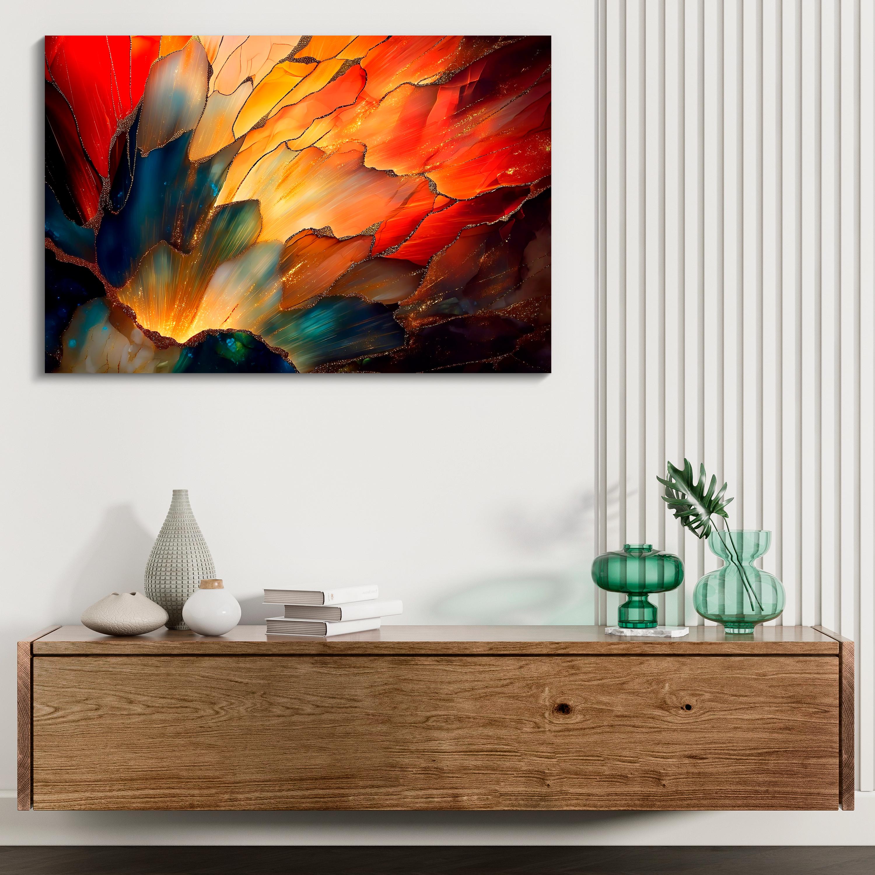 Ember Bloom Acrylic Glass Wall Art: Luminous Abstract Luxury Panel