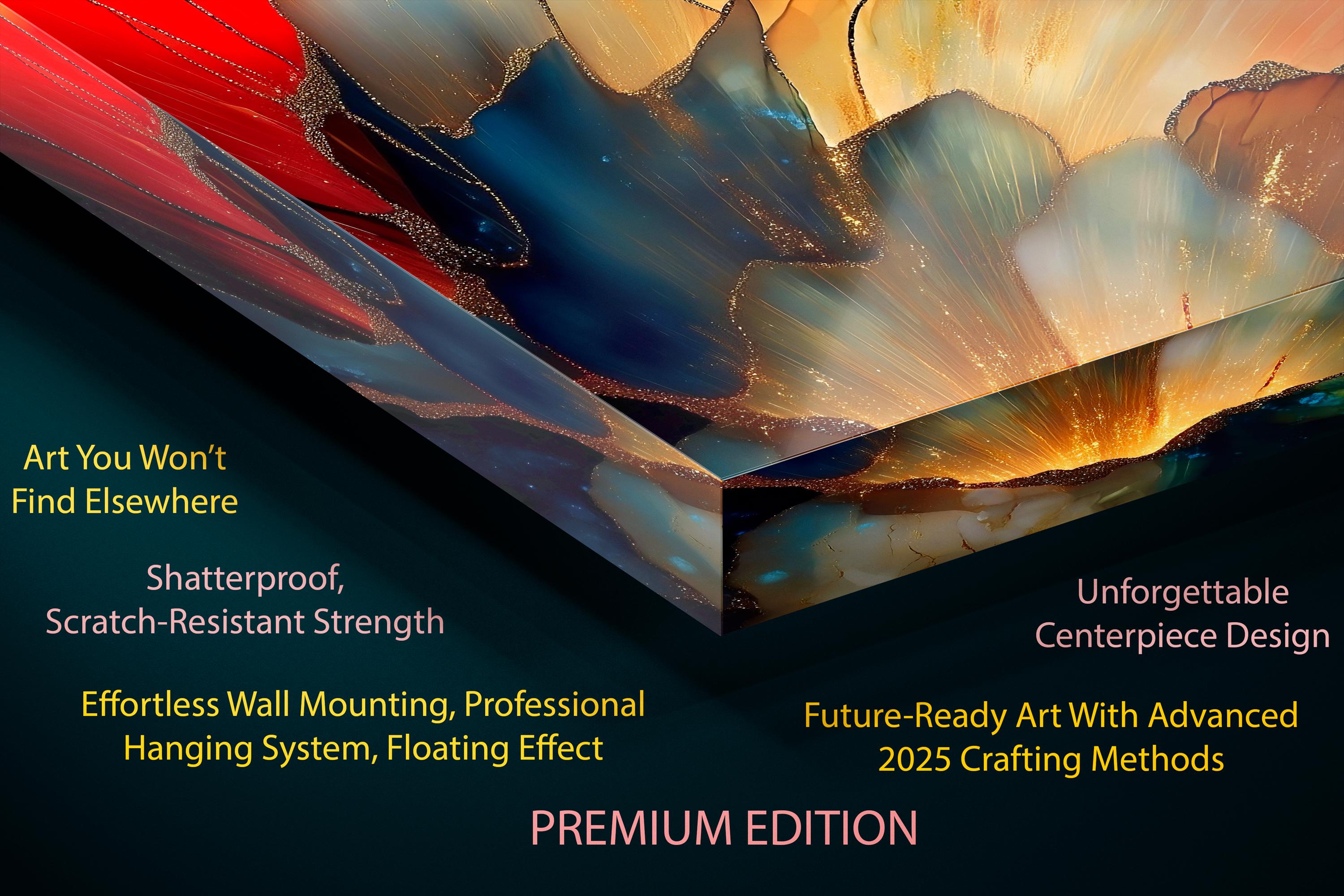 Ember Bloom Acrylic Glass Wall Art: Luminous Abstract Luxury Panel
