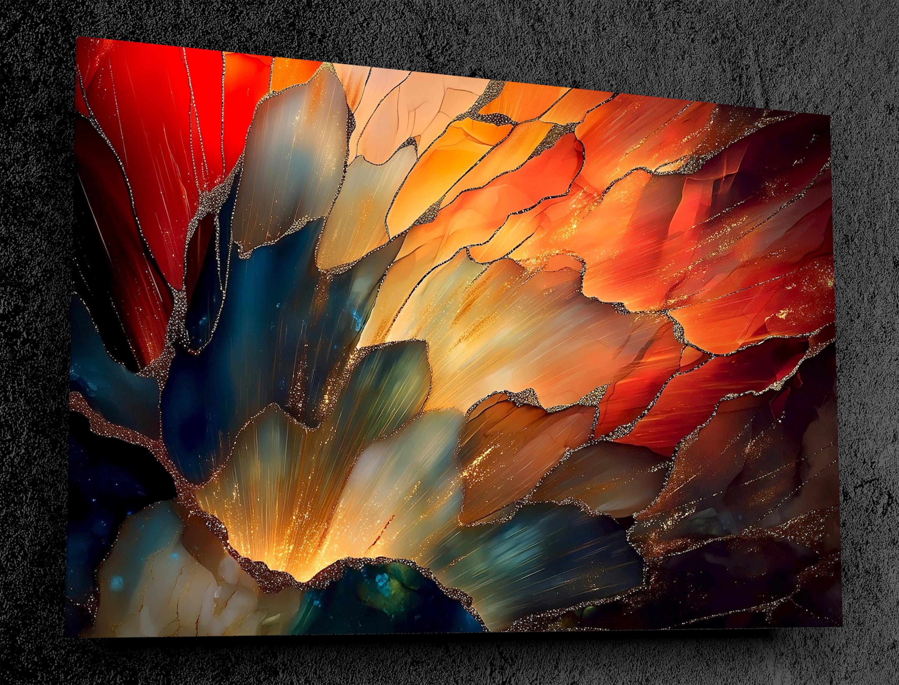 Ember Bloom Acrylic Glass Wall Art: Luminous Abstract Luxury Panel