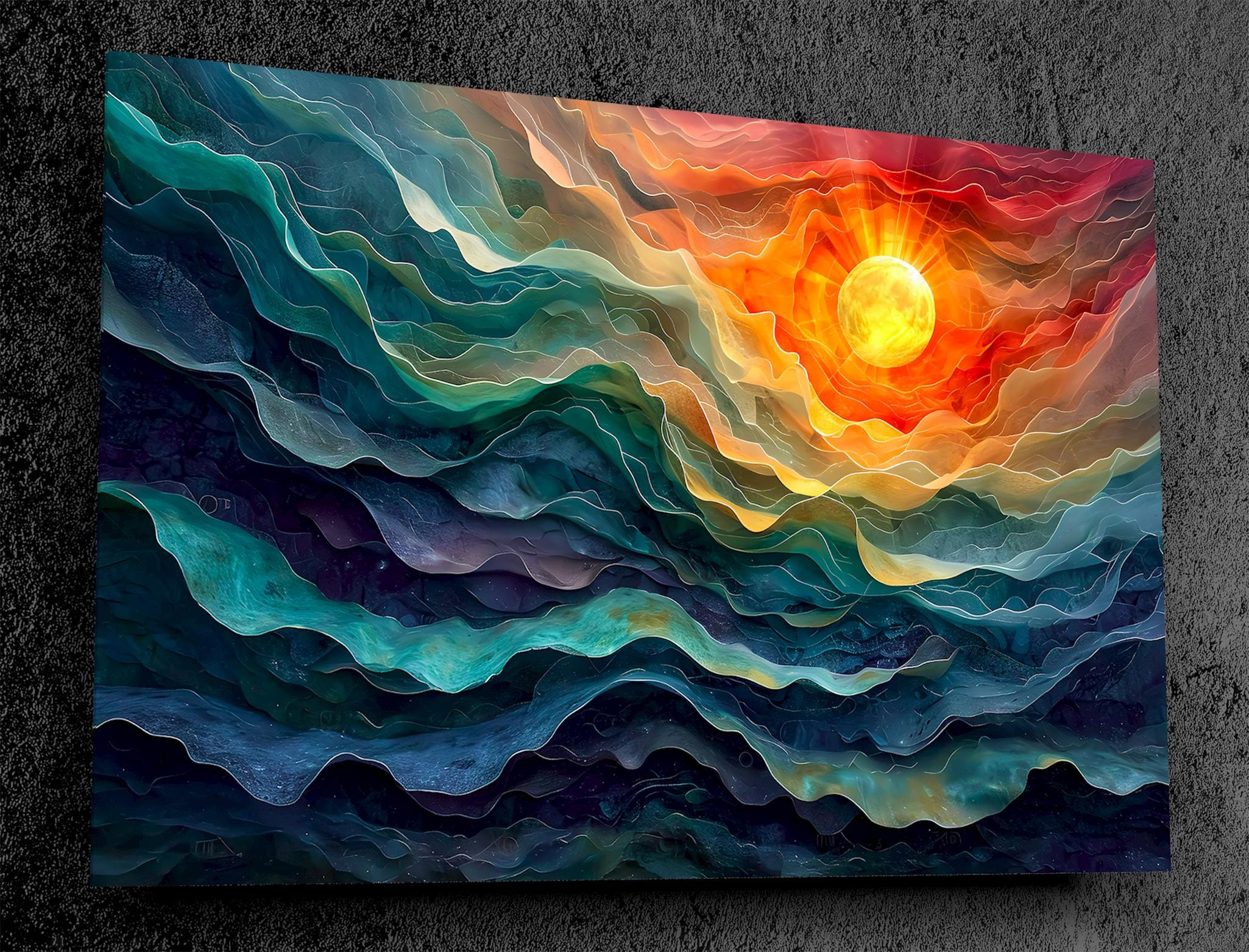 Sunquatic Acrylic Glass Wall Art: Contemporary Abstract Landscape