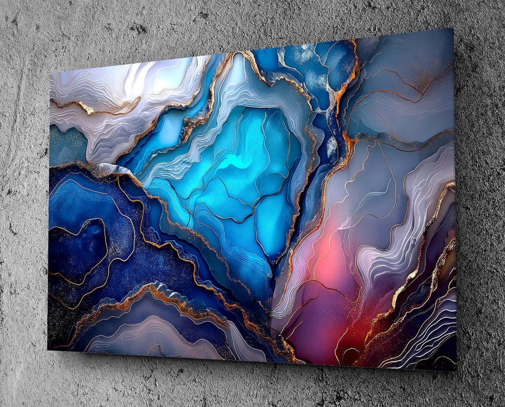 Blue Geode Crystal AcrylGlass Wall Art: Celestial Lagoon Luxury Abstract