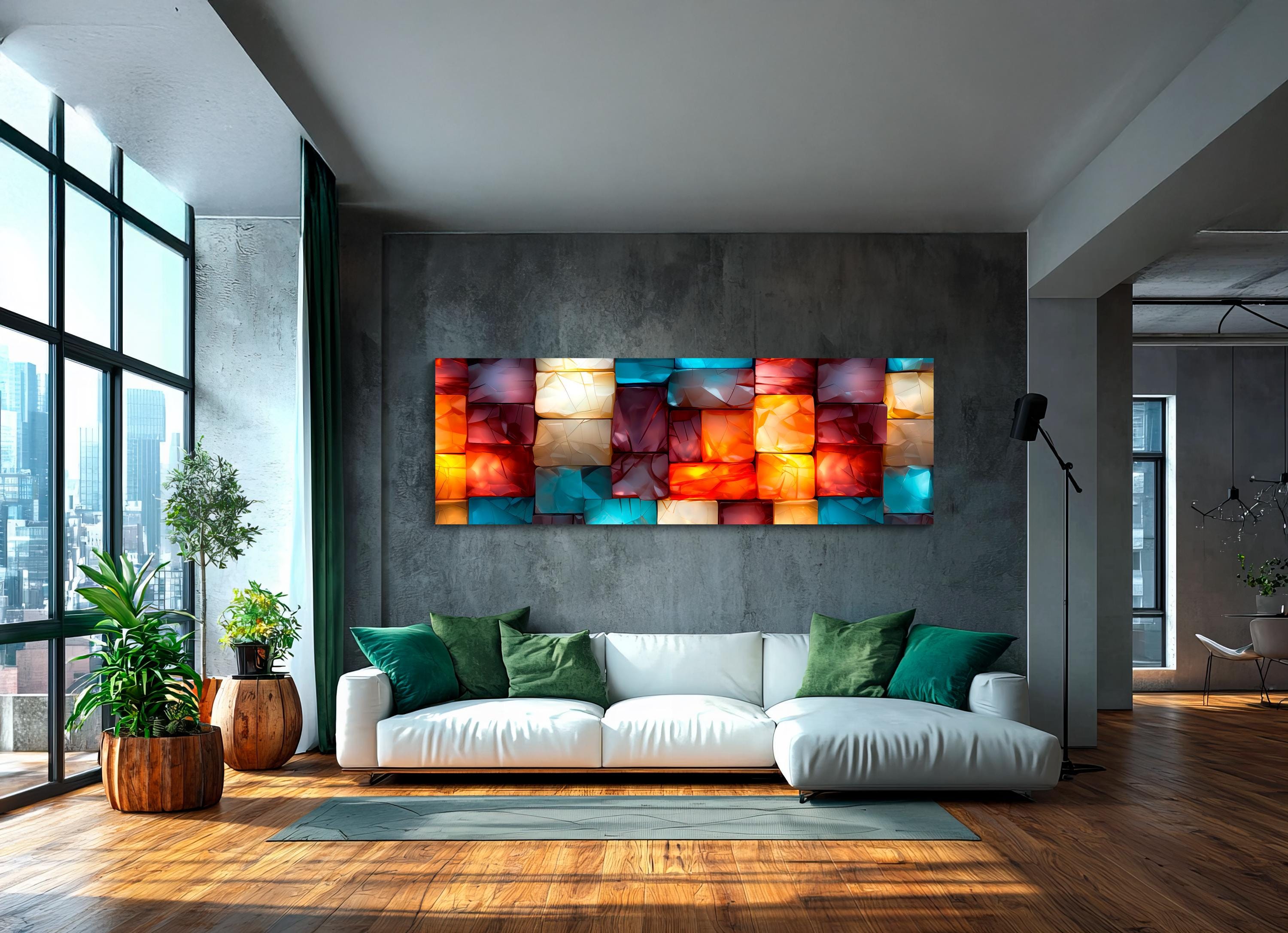 Oversized Panoramic Wall Art: 3D Light Play Acrylic Glass