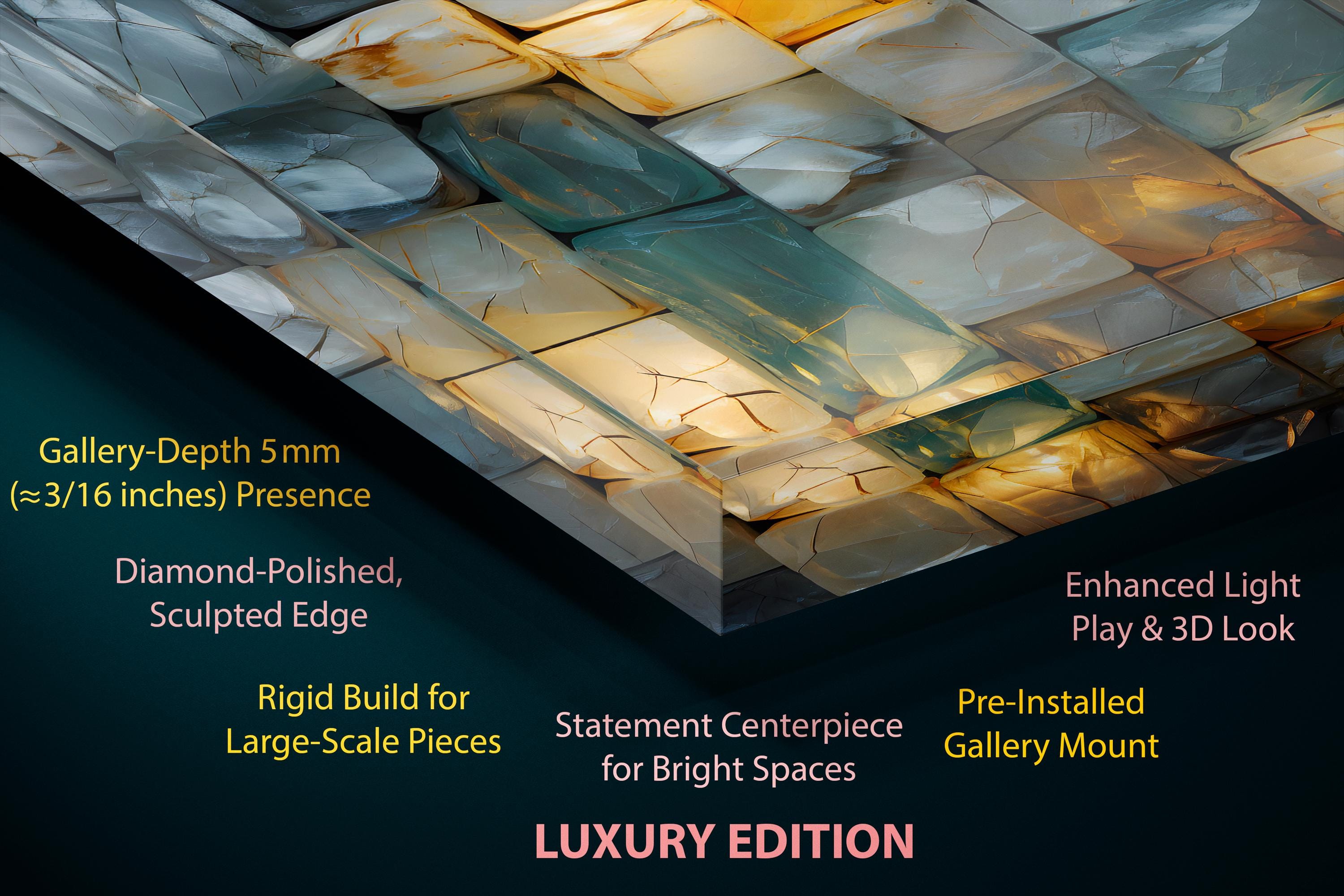 Ethereal Glow Acrylic Glass Wall Art: Teal Turquoise Amber Mosaic