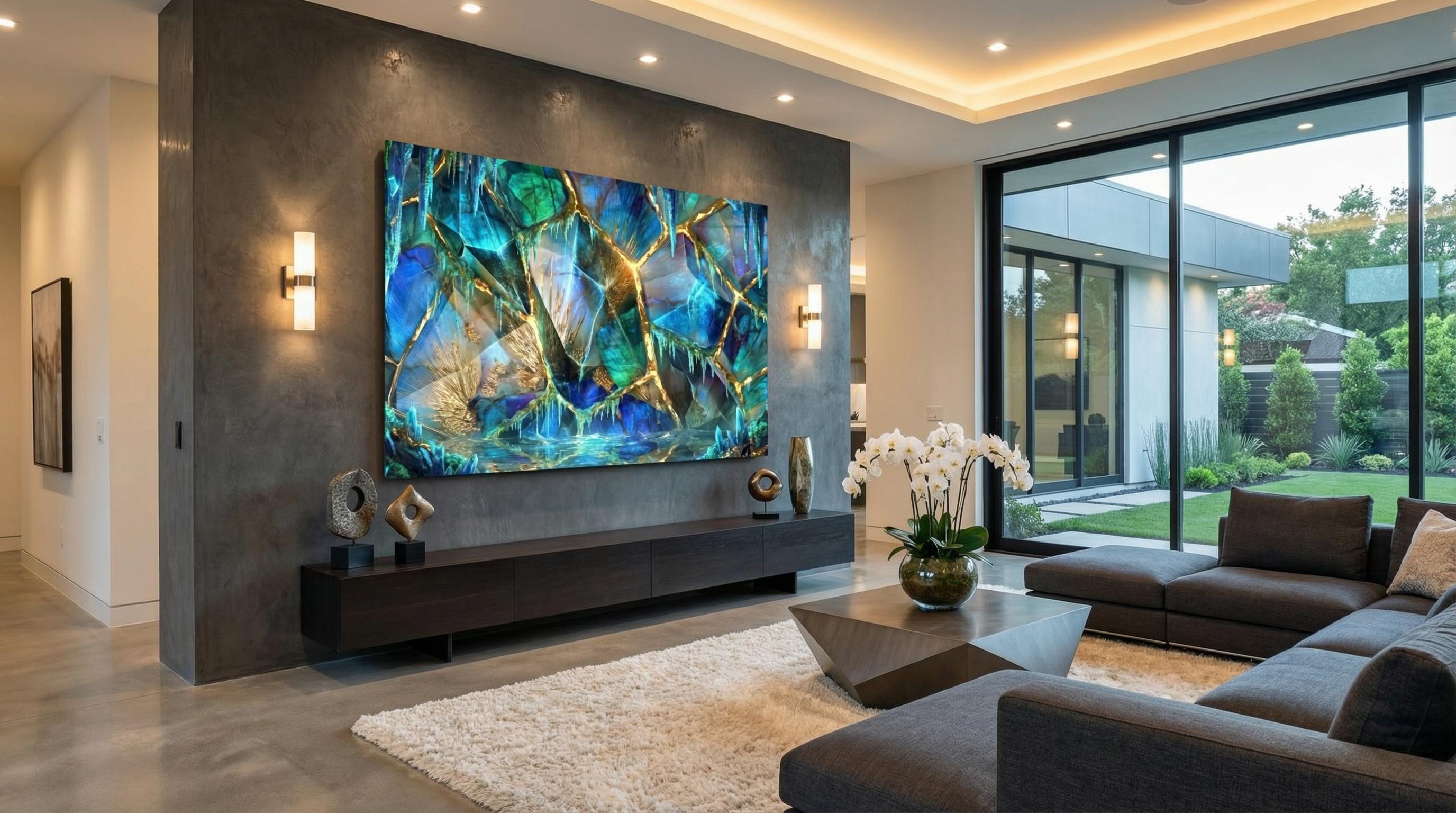 Arctic Gilt Crystal AcrylGlass Wall Art: Frozen Patina Blue & Gold Vein Decor