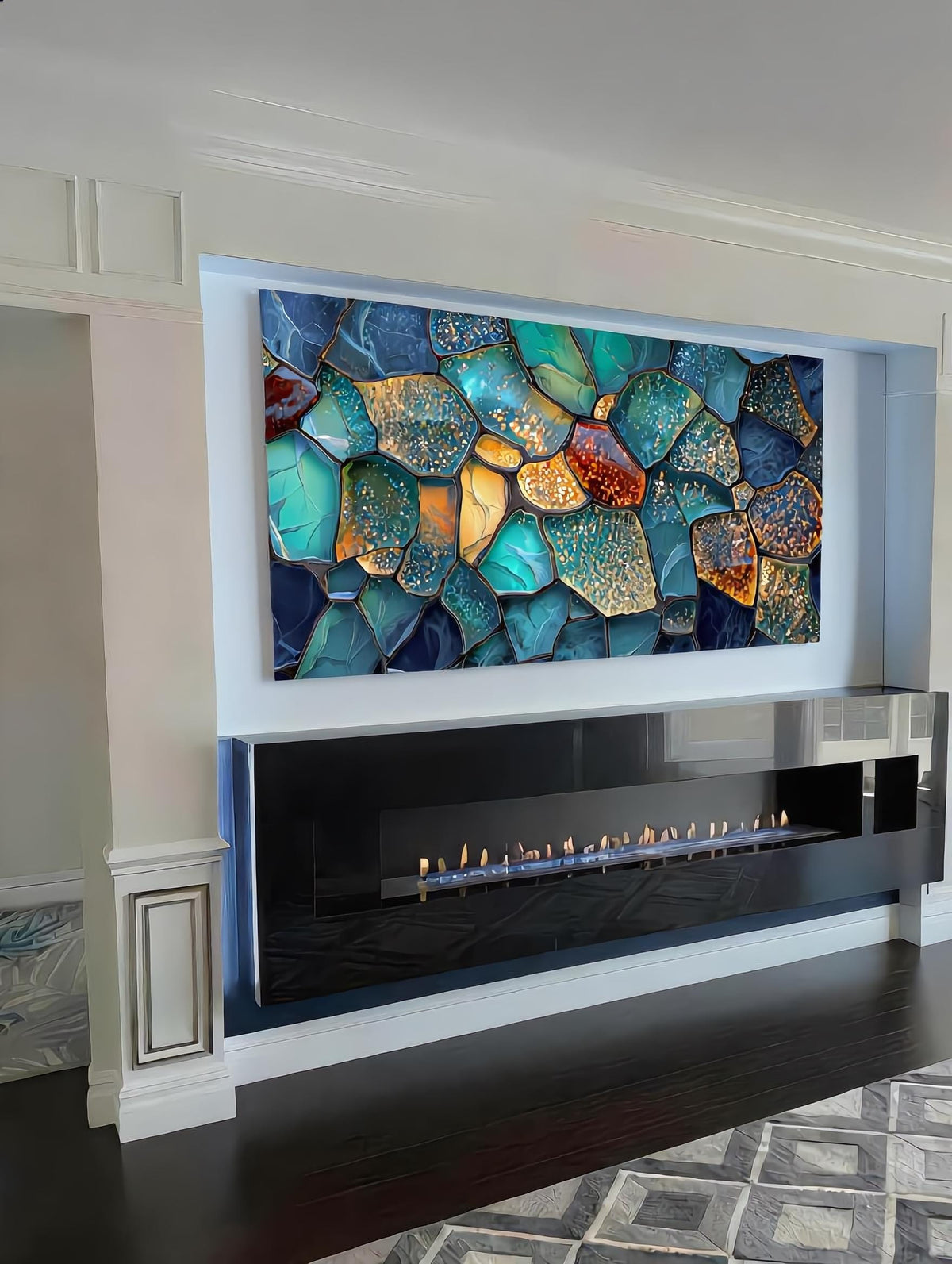 Palm Beach Triptych | Luminous Agate Gold Mosaic Crystal AcrylGlass Wall Art