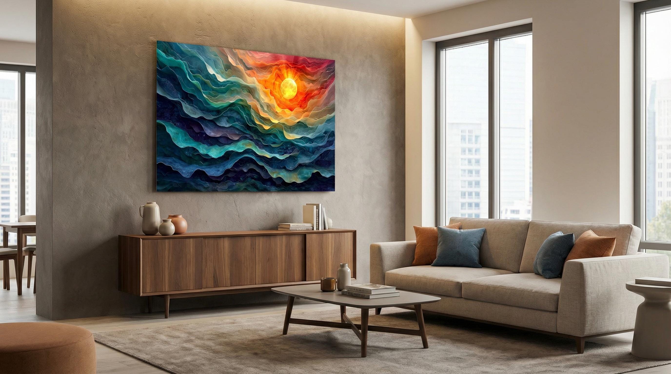 Sunquatic Acrylic Glass Wall Art: Contemporary Abstract Landscape