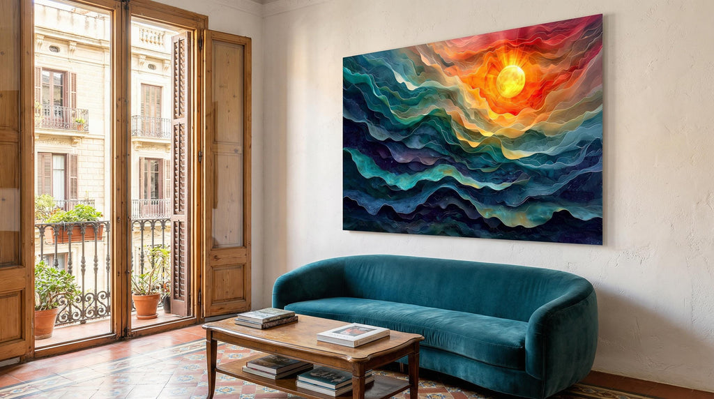 Sunquatic Acrylic Glass Wall Art: Contemporary Abstract Landscape