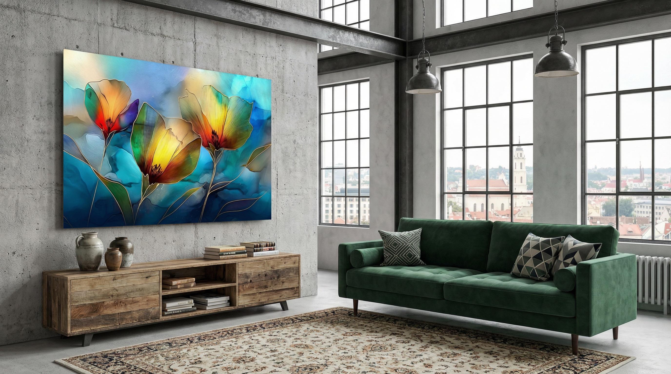 Golden Poppy Crystal AcrylicGlass Wall Art: Luxury Floral Decor