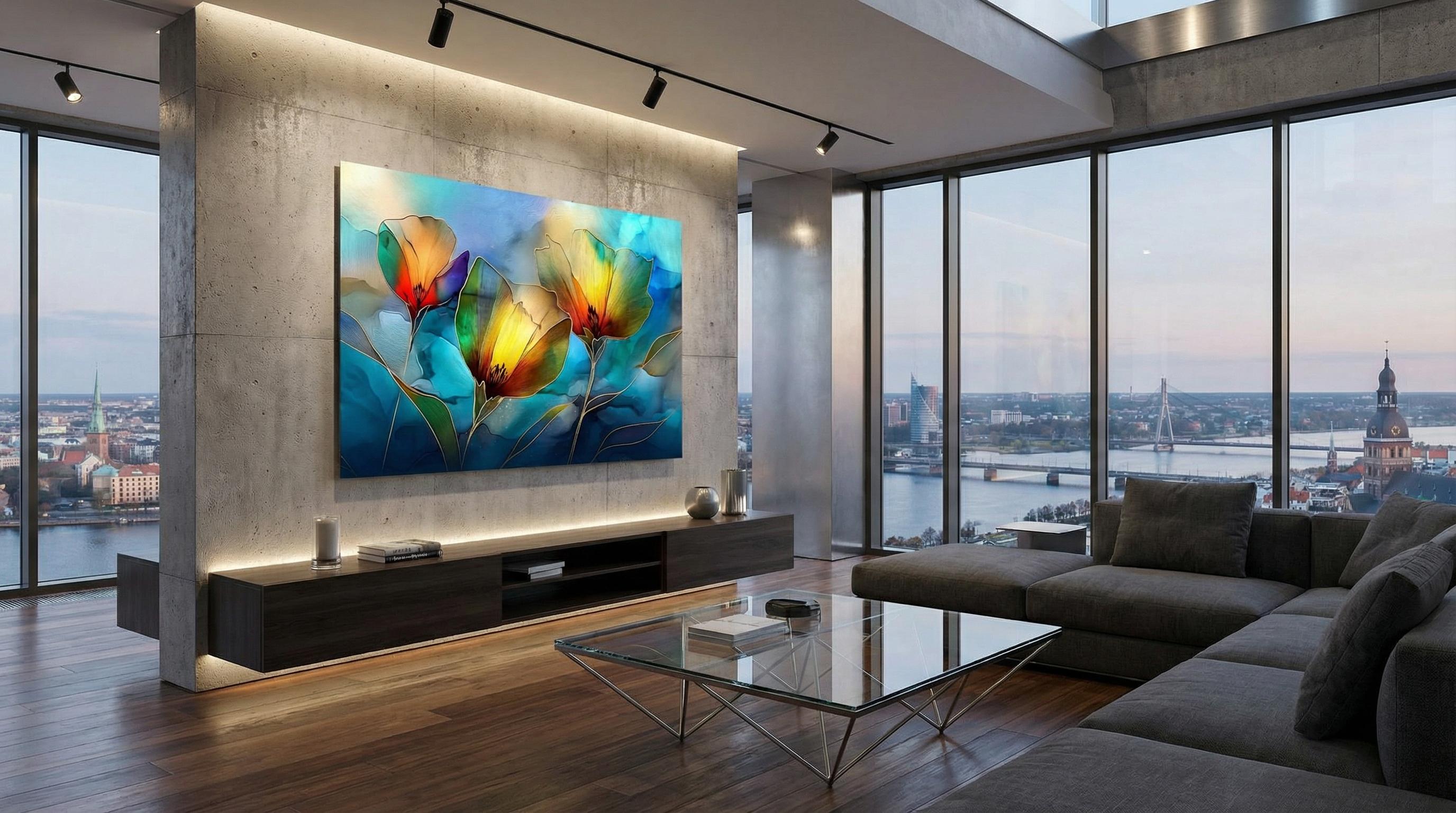 Golden Poppy Crystal AcrylicGlass Wall Art: Luxury Floral Decor