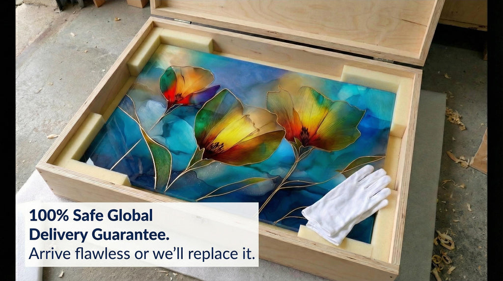 Golden Poppy Crystal AcrylicGlass Wall Art: Luxury Floral Decor