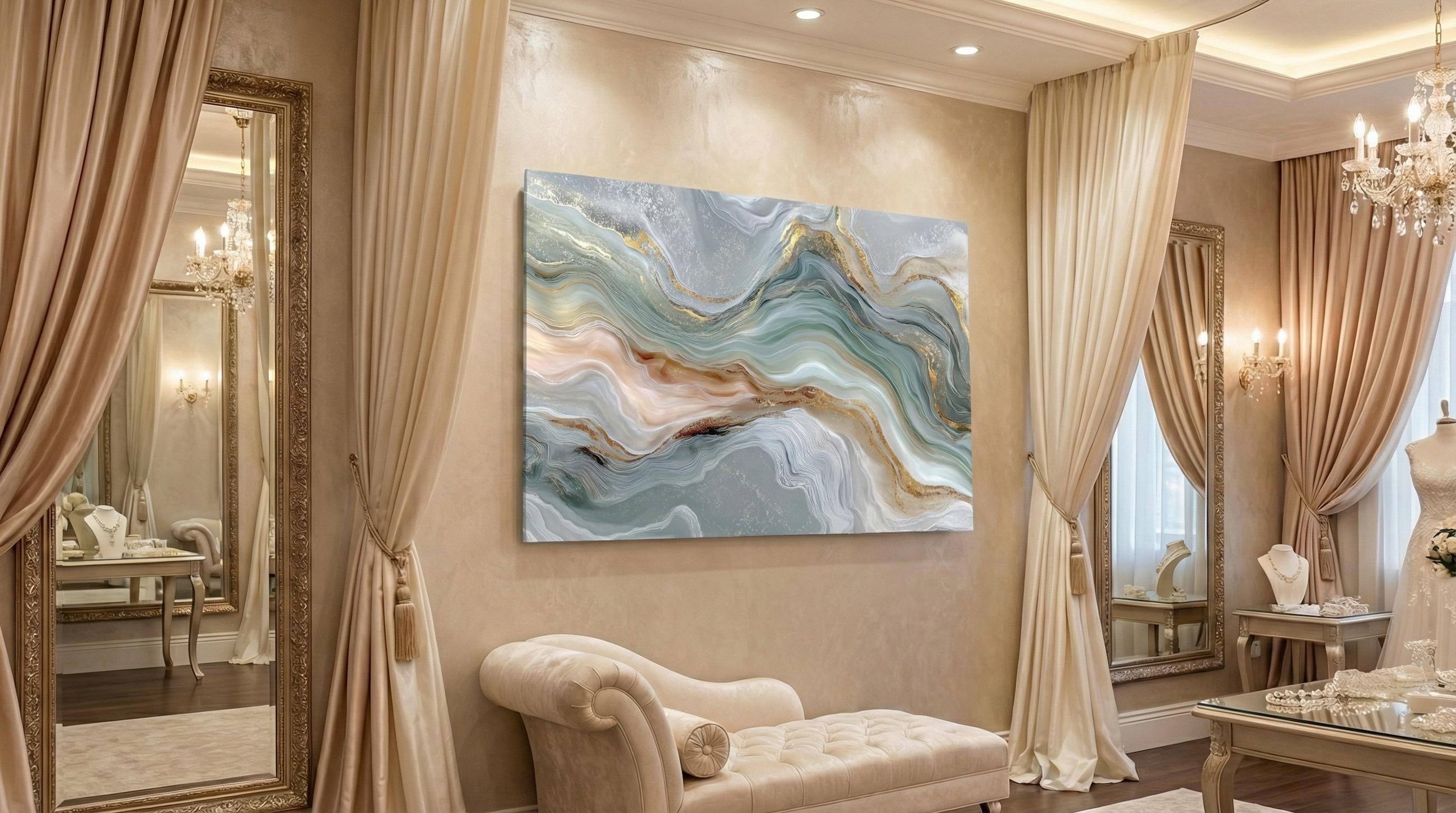 Sage Aqua Crystal AcrylGlass Wall Art, Dental Boutique and Wellness Clinic Decor