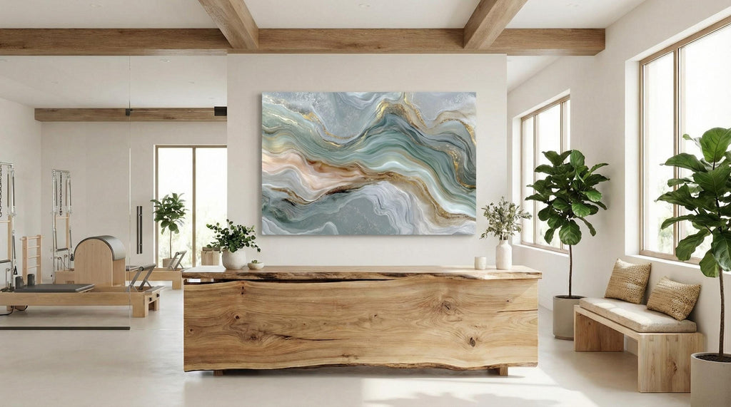 Sage Aqua Crystal AcrylGlass Wall Art, Dental Boutique and Wellness Clinic Decor