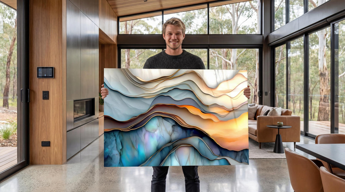 Calm Currents | Fluid 3D Crystal AcrylGlass Wall Art | Shatter-Resistant Abstract Decor for Minimalist Spaces