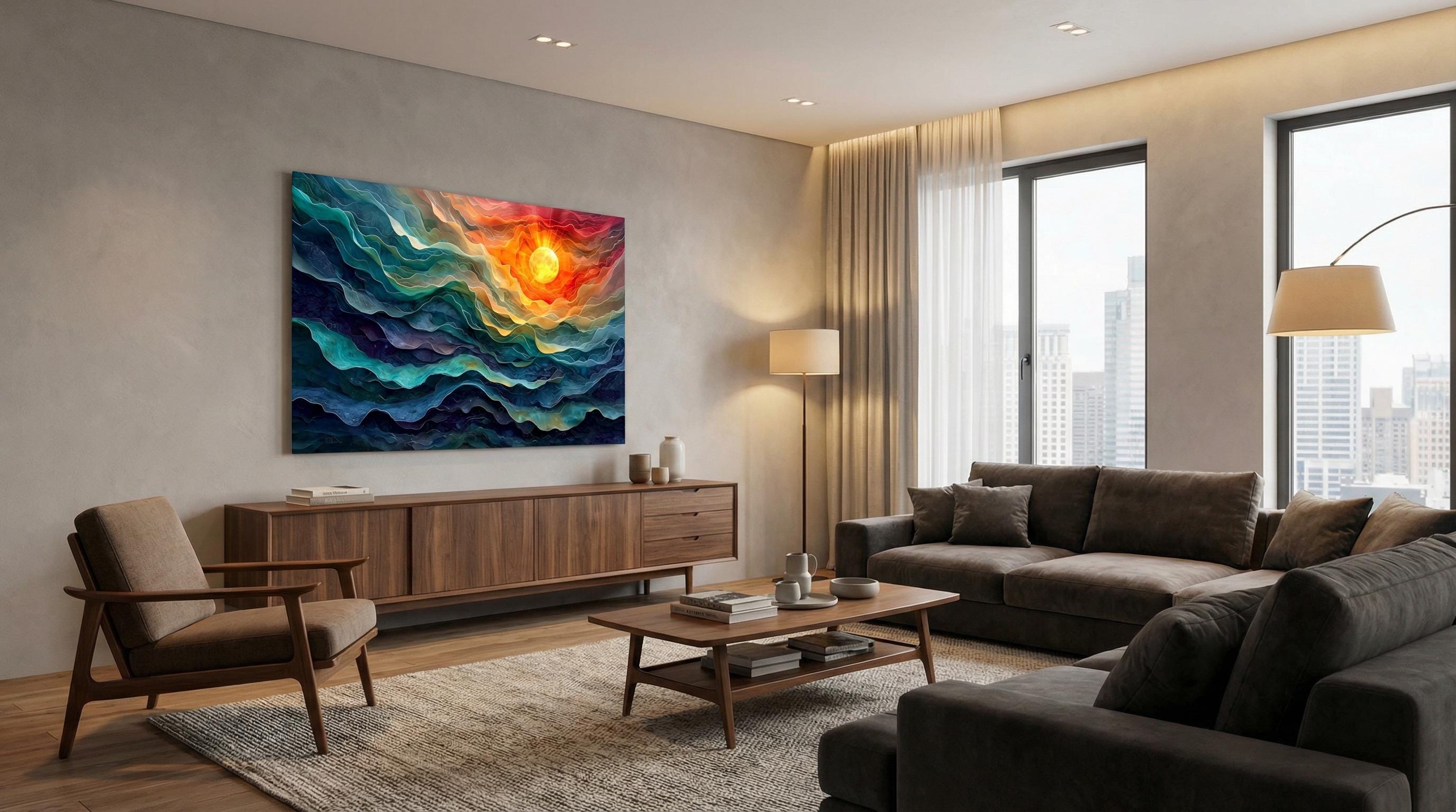 Sunquatic Acrylic Glass Wall Art: Contemporary Abstract Landscape