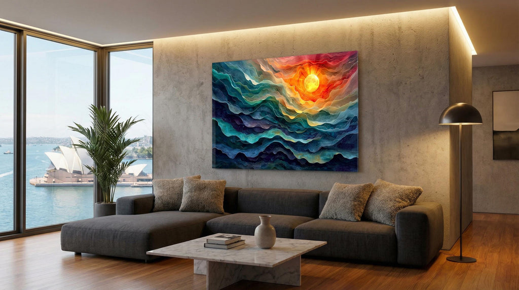 Sunquatic Acrylic Glass Wall Art: Contemporary Abstract Landscape