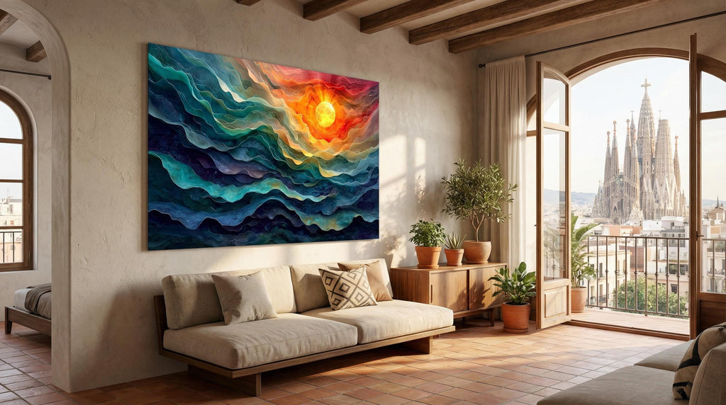 Sunquatic Acrylic Glass Wall Art: Contemporary Abstract Landscape