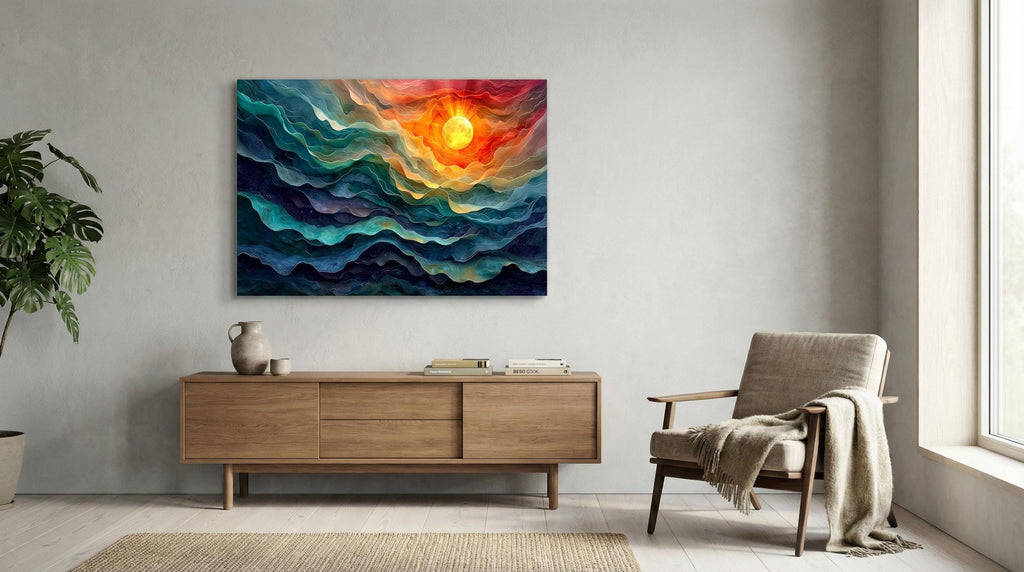 Sunquatic Acrylic Glass Wall Art: Contemporary Abstract Landscape