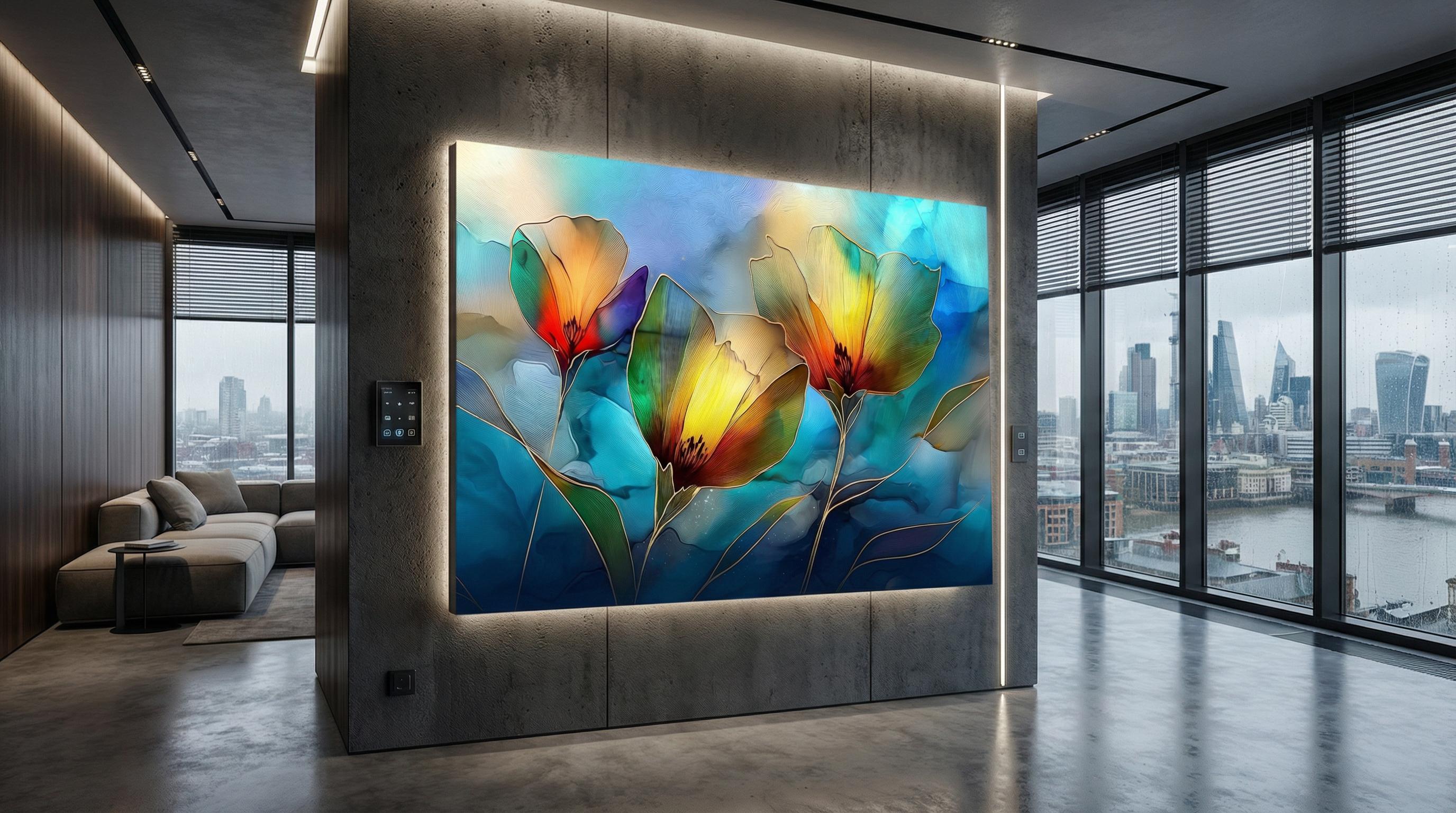 Golden Poppy Crystal AcrylicGlass Wall Art: Luxury Floral Decor