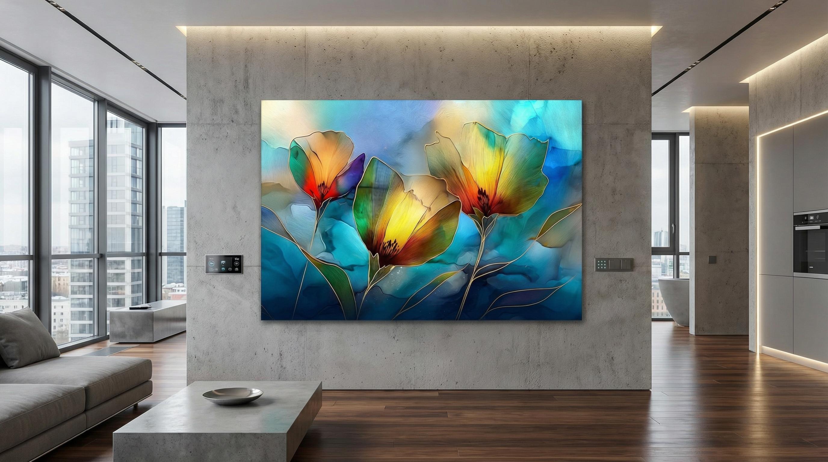 Golden Poppy Crystal AcrylicGlass Wall Art: Luxury Floral Decor