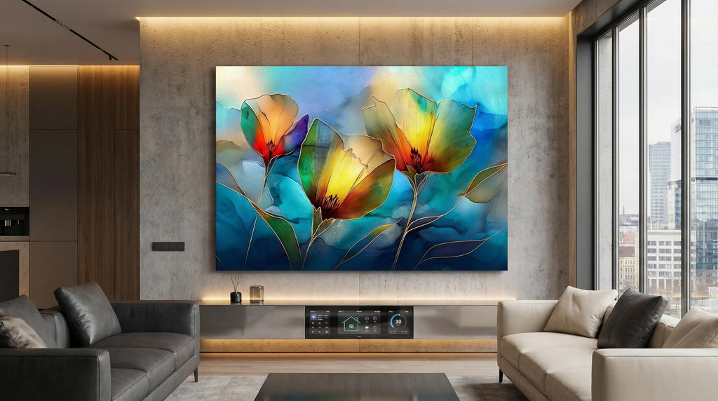 Golden Poppy Crystal AcrylicGlass Wall Art: Luxury Floral Decor