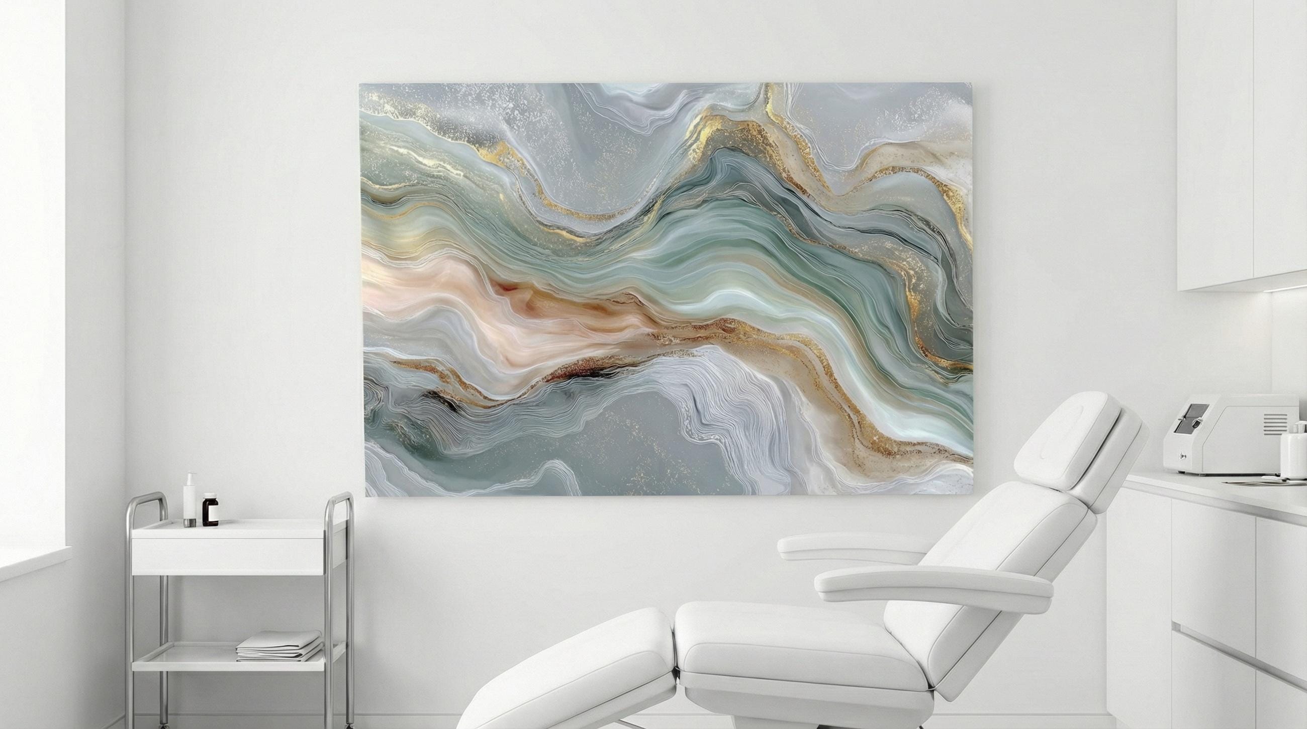 Sage Aqua Crystal AcrylGlass Wall Art, Dental Boutique and Wellness Clinic Decor