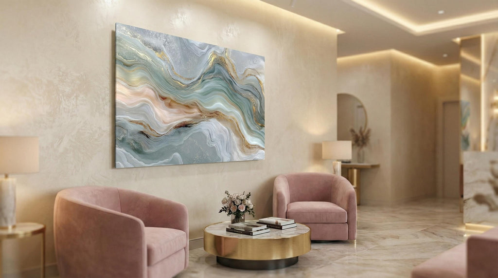 Sage Aqua Crystal AcrylGlass Wall Art, Dental Boutique and Wellness Clinic Decor